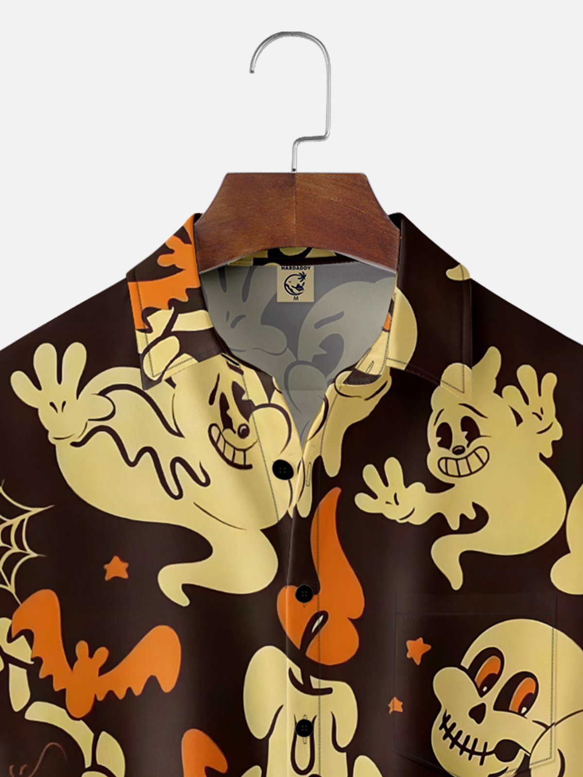 Moisture-wicking Halloween Pumpkin Ghost Chest Pocket Casual Shirt