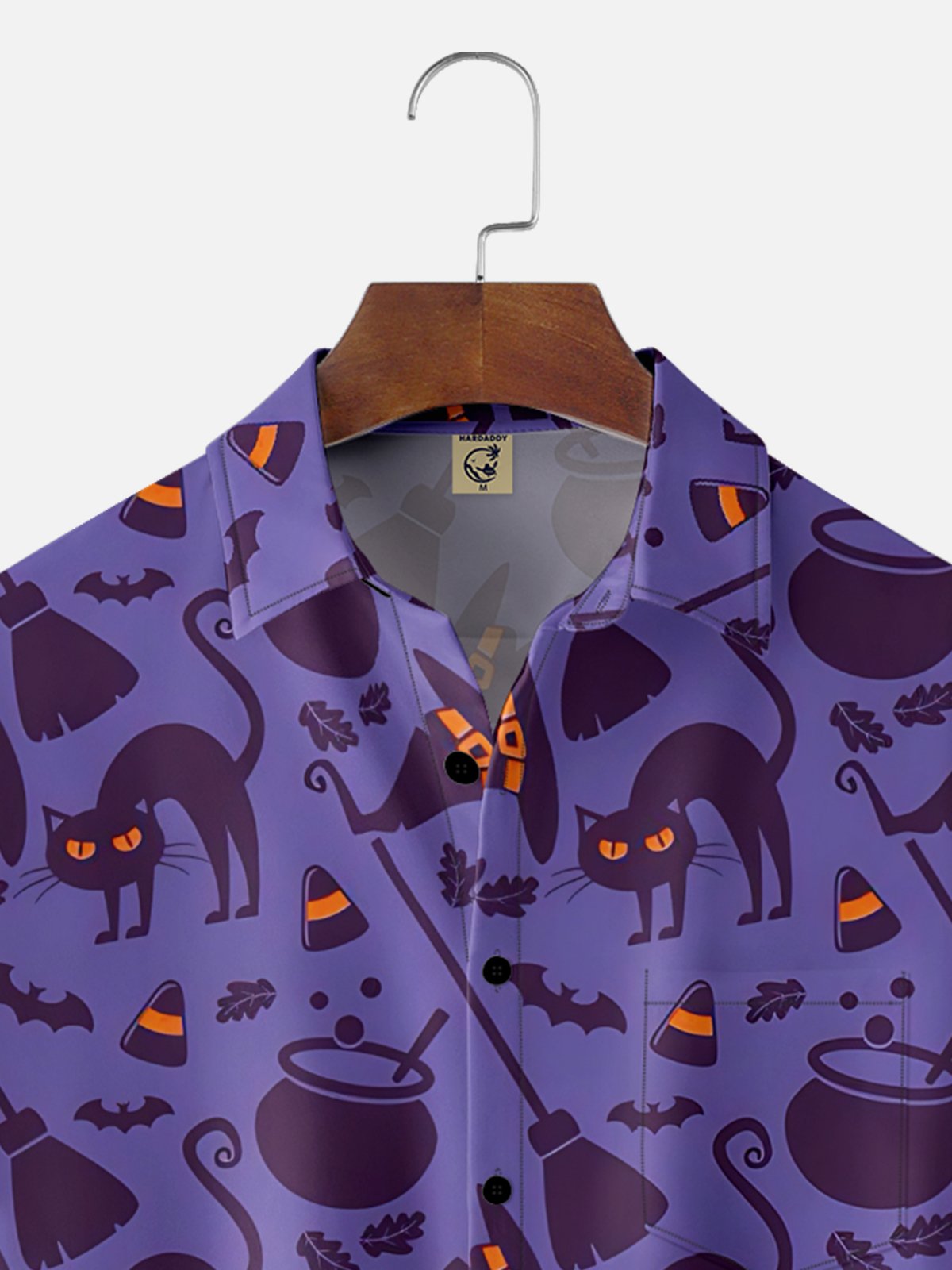Moisture-wicking Halloween Cat Witch Chest Pocket Casual Shirt