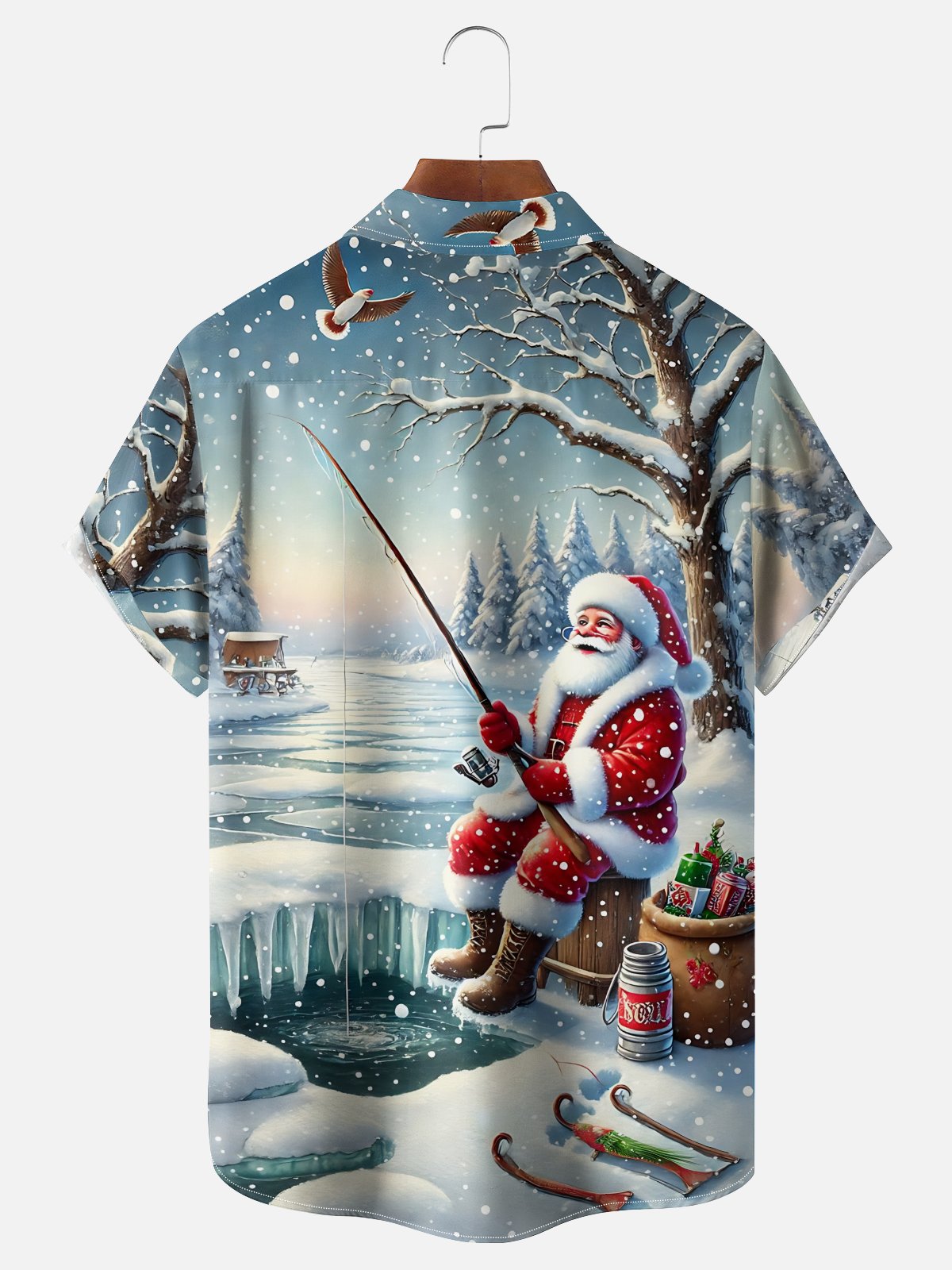 Moisture-wicking Christmas Santa Claus Fishing Chest Pocket Casual Shirt