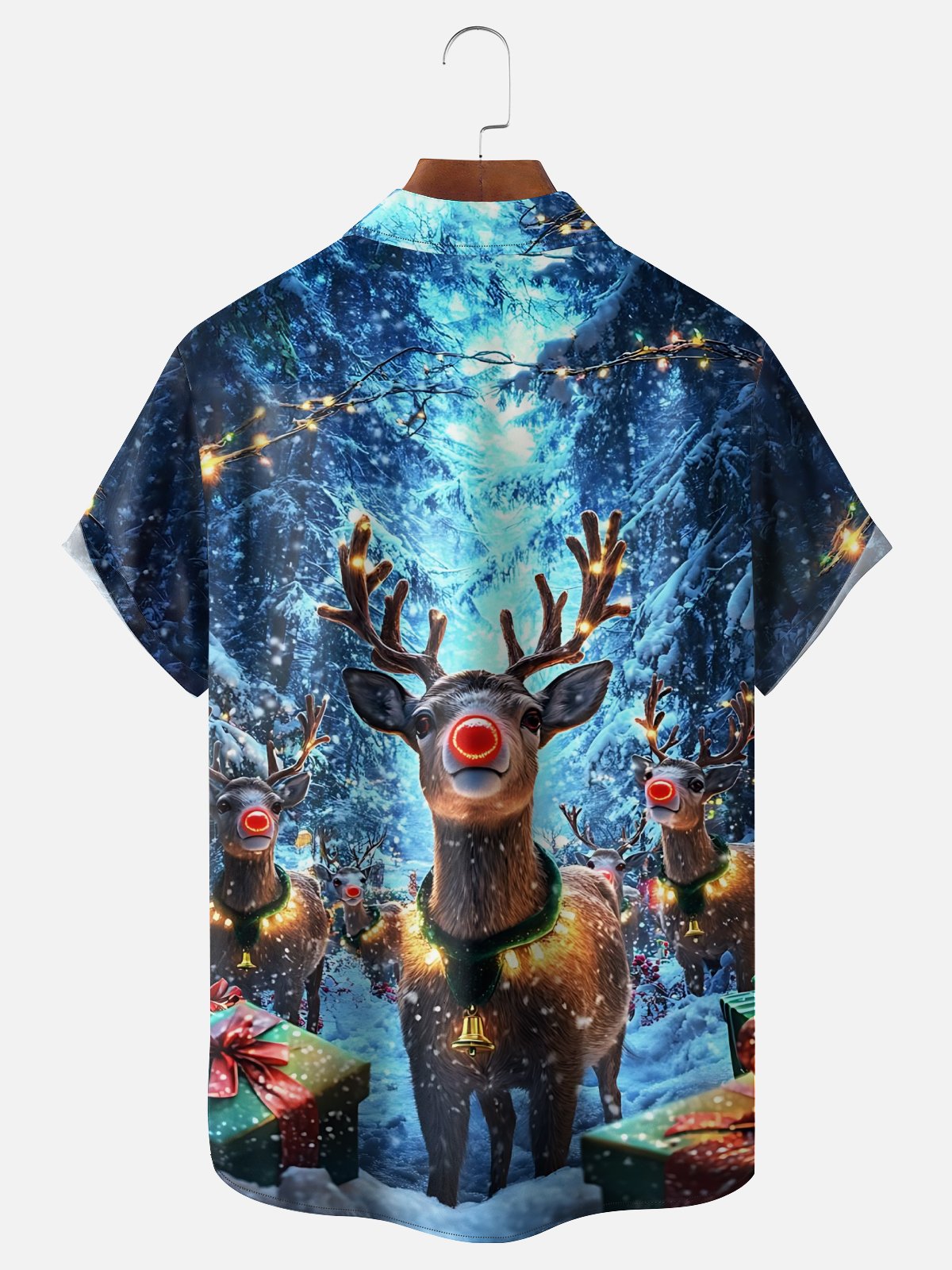 Moisture-wicking Christmas Red-nosed Reindeer Chest Pocket Casual Shirt