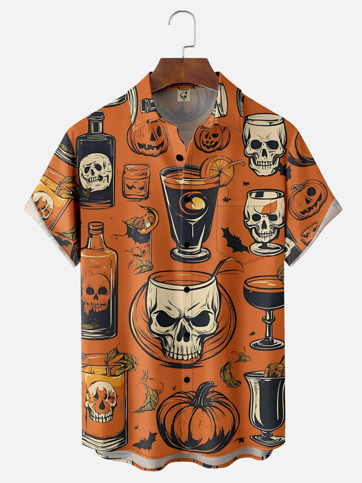 Moisture-wicking Halloween Skull Cocktail Chest Pocket Casual Shirt