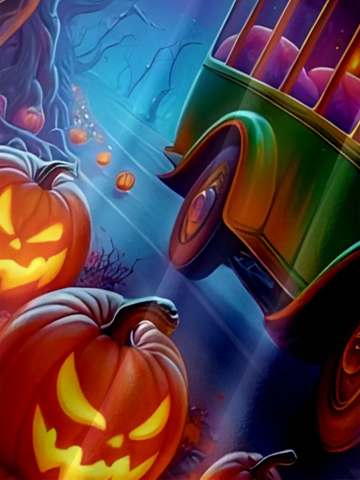 Moisture-Wicking Halloween Gradient Ghost Car Pumpkin Chest Pocket Hawaiian Shirt