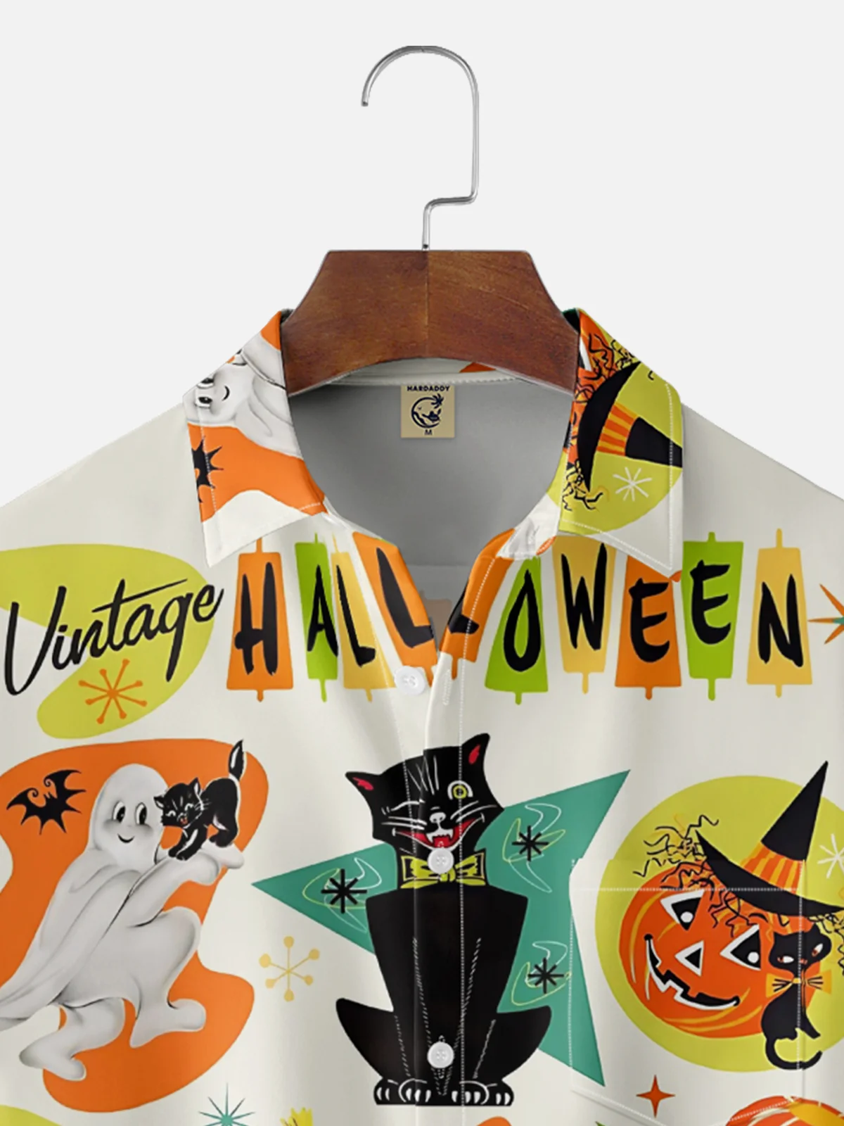 Moisture-wicking Vintage Halloween Cat Chest Pocket Casual Shirt