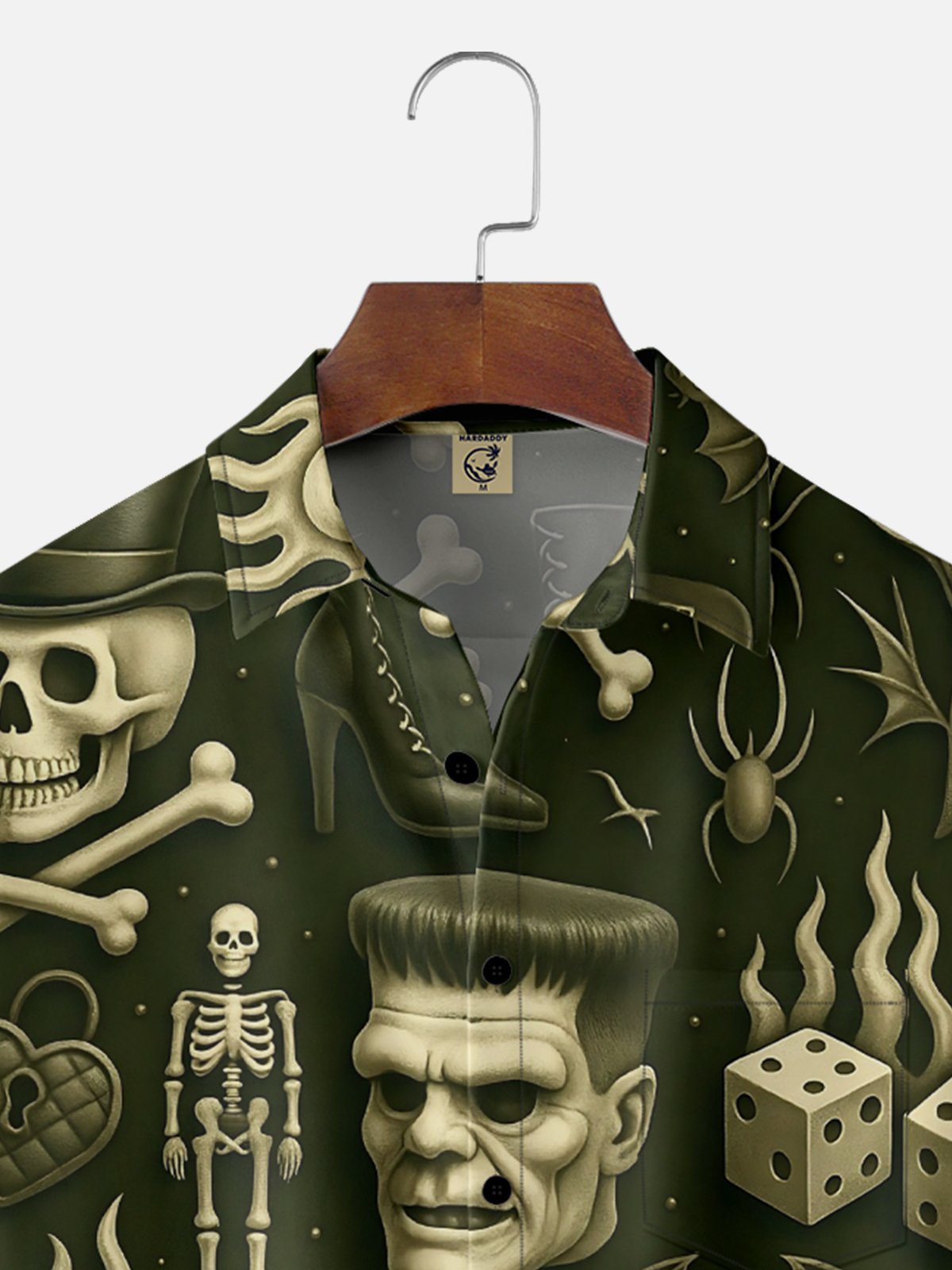 Moisture-Wicking Frankenstein Skull Guitar Chest Pocket Hawaiian Shirt