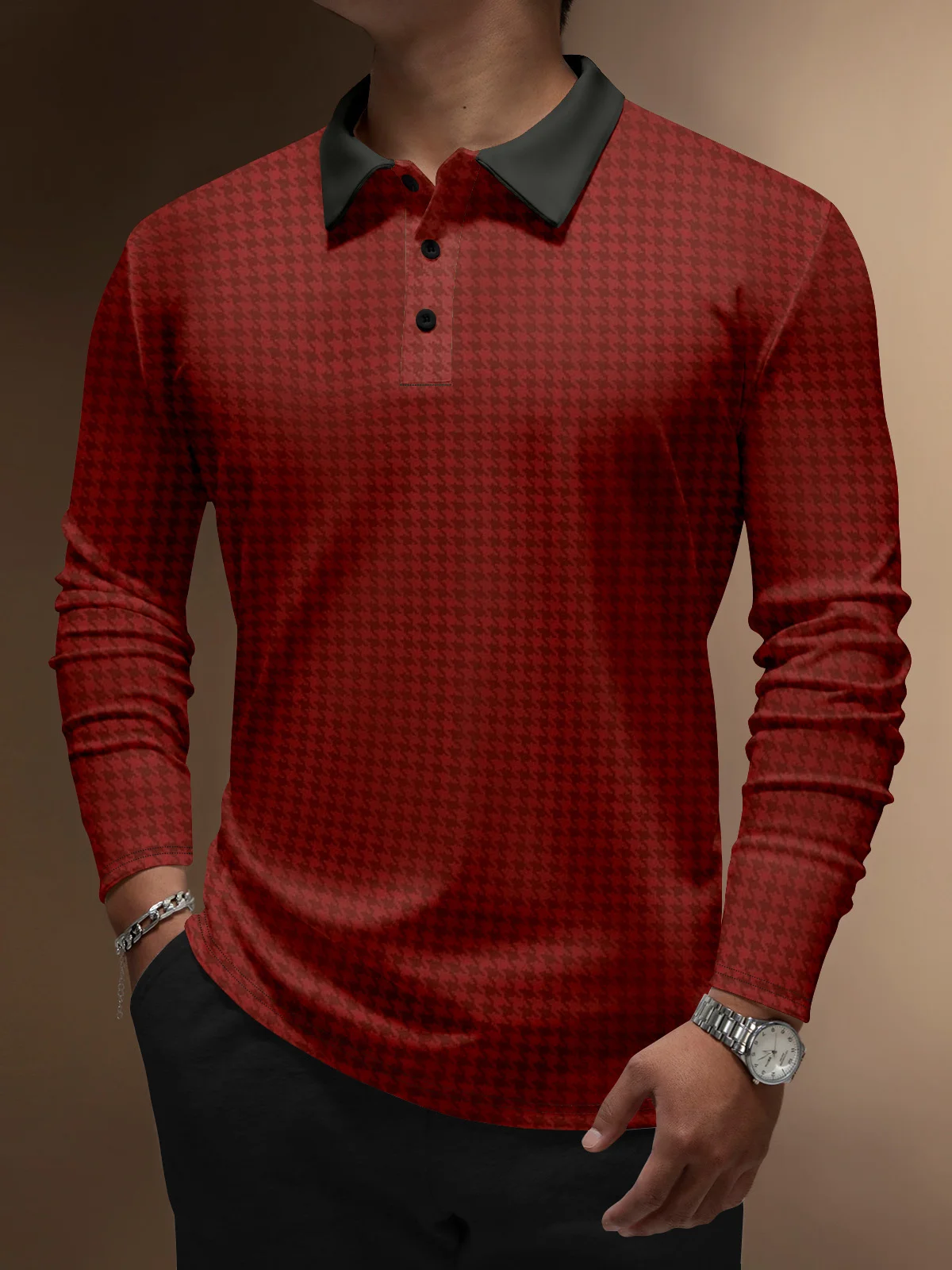 Moisture Wicking Artistic Geometric Houndstooth Golf Polo