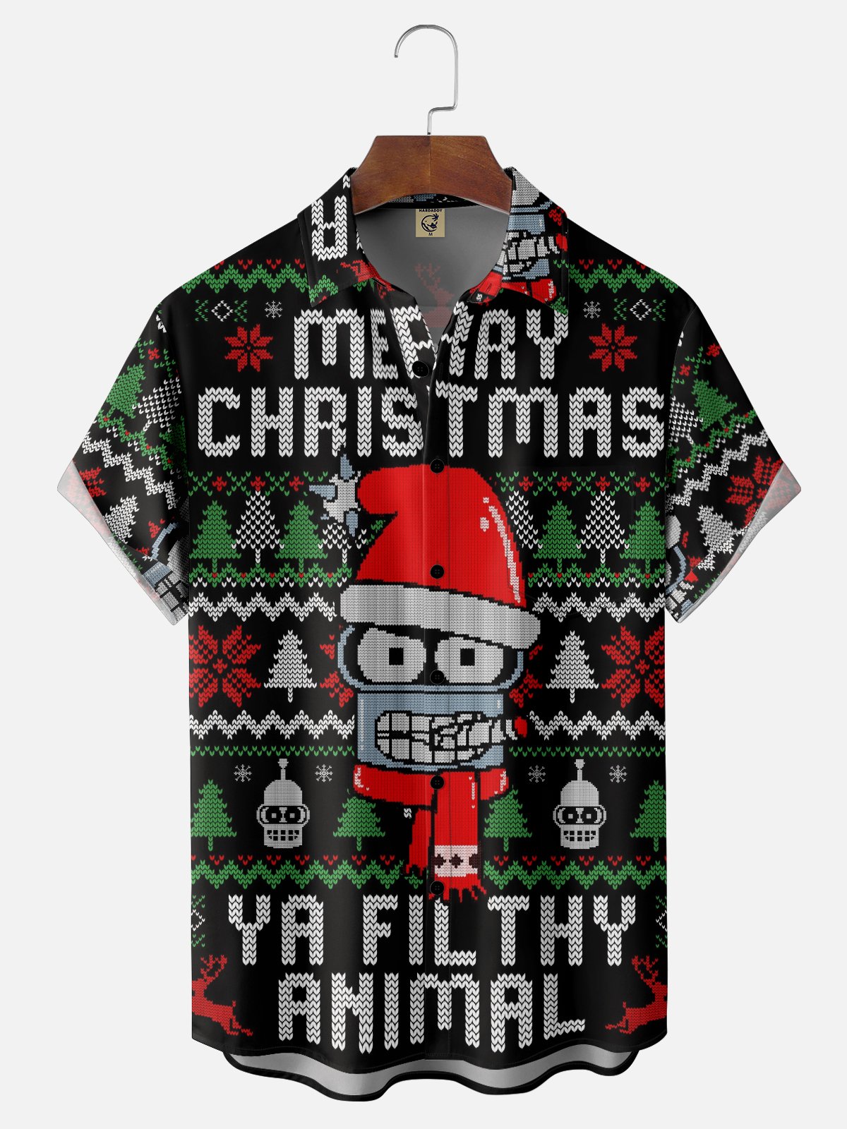 Hardaddy X Eduely Moisture-wicking Christmas Santa Star Robot Chest Pocket Ugly Shirt