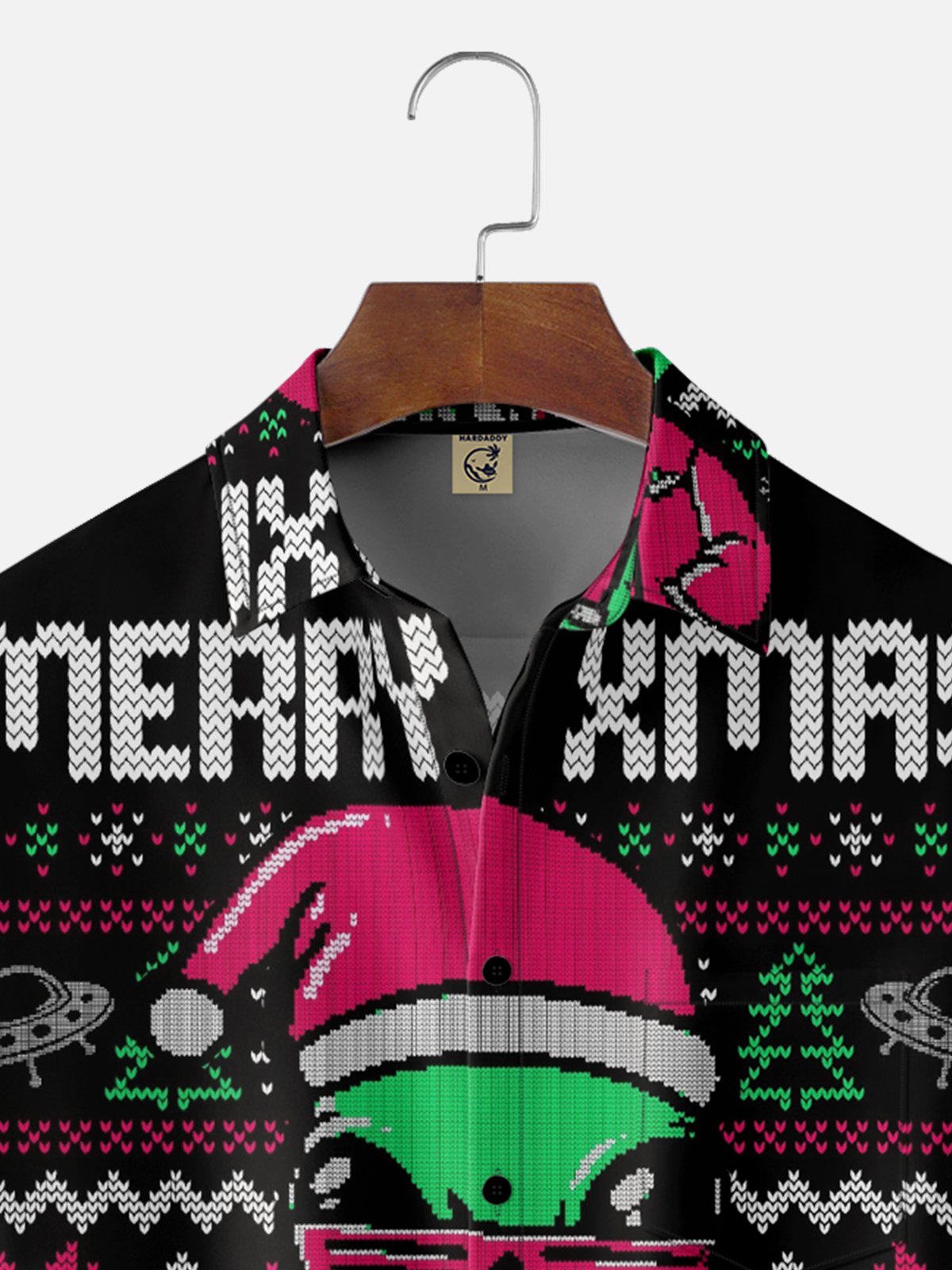 Hardaddy X Eduely Moisture-wicking Christmas Alien Chest Pocket Casual Shirt