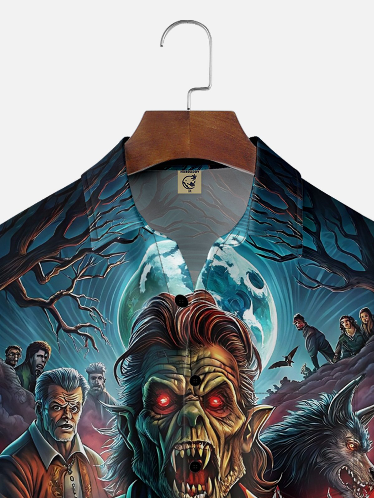Moisture Wicking Halloween Monsters Chest Pocket Hawaiian Shirt