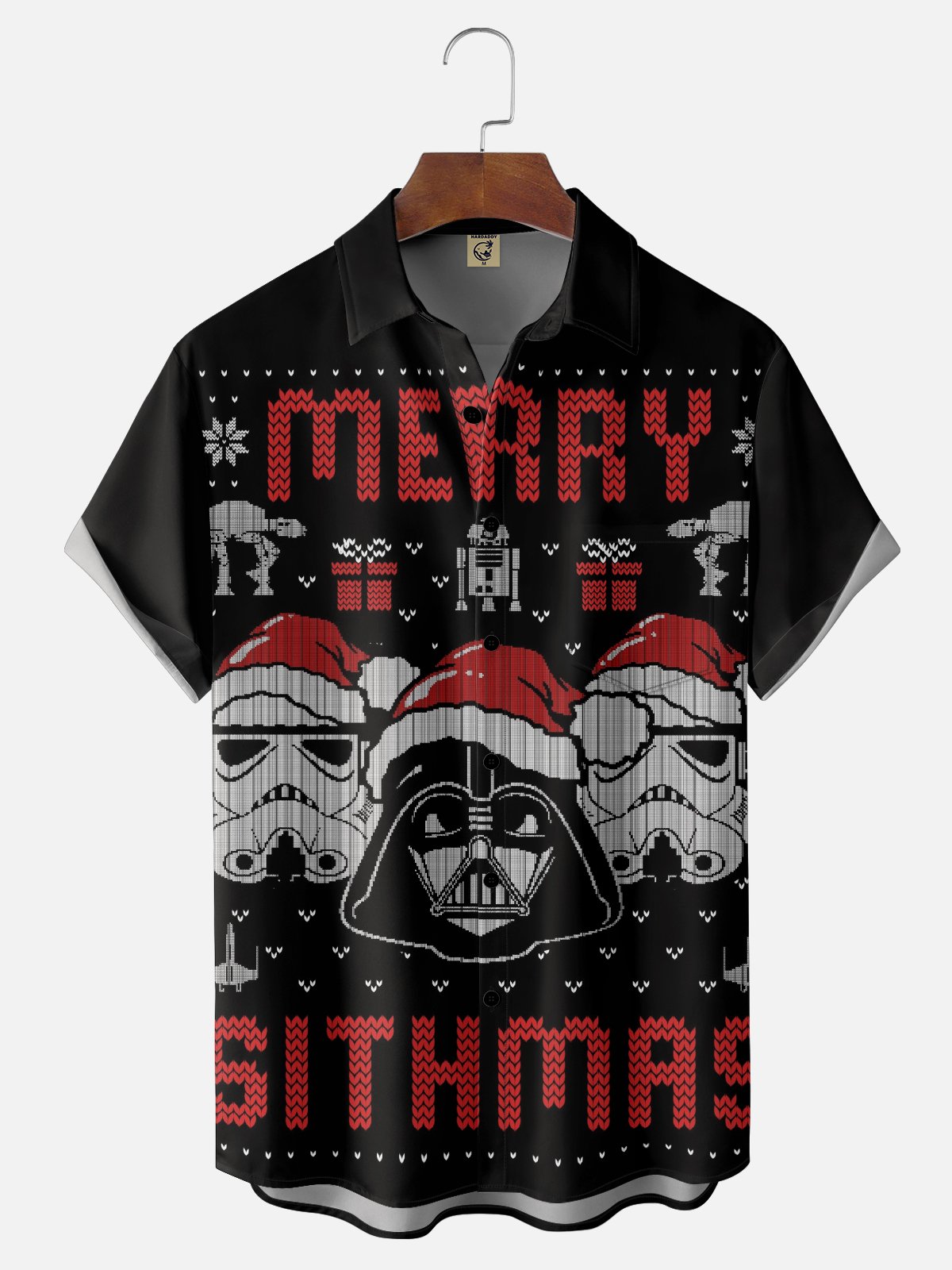 Hardaddy X Eduely Moisture-wicking Christmas Star Robot Chest Pocket Holiday Shirt
