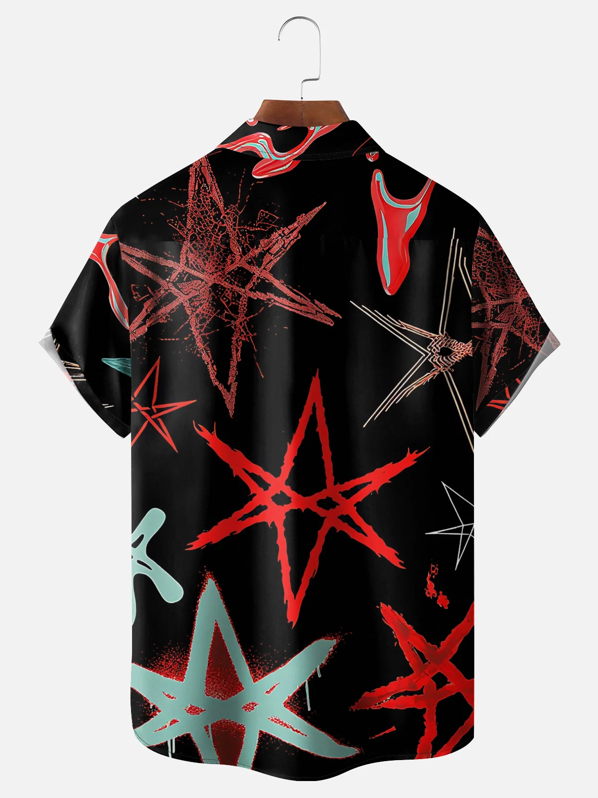 Moisture Wicking Abstract Geometric Star Chest Pocket Hawaiian Shirt