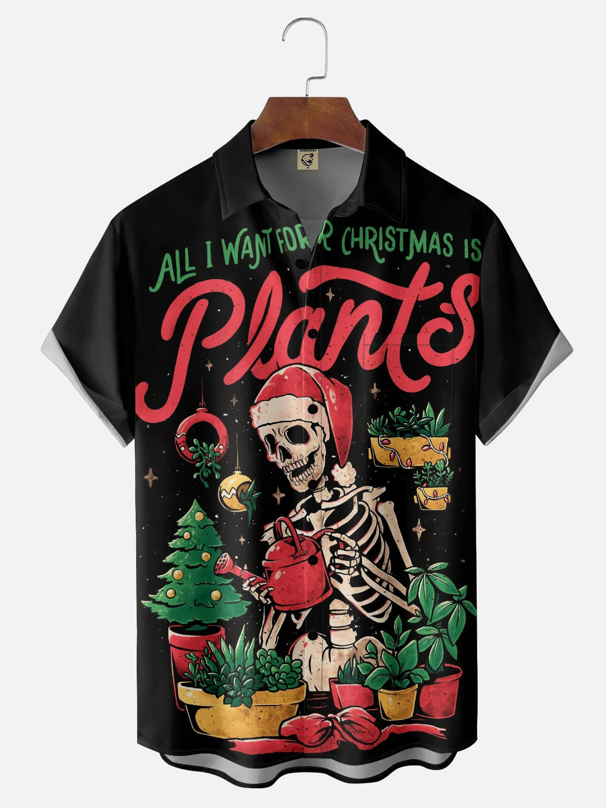 Hardaddy X Eduely Moisture-wicking Christmas Skull Santa Claus Chest Pocket Holiday Shirt