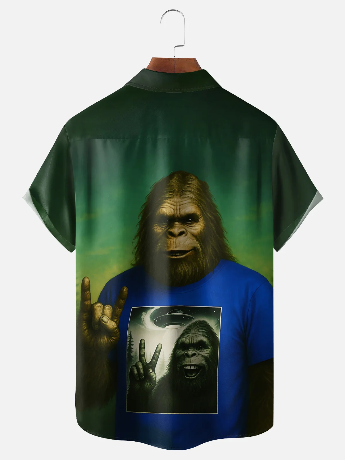 Moisture Wicking Funny Bigfoot Chest Pocket Hawaiian Shirt