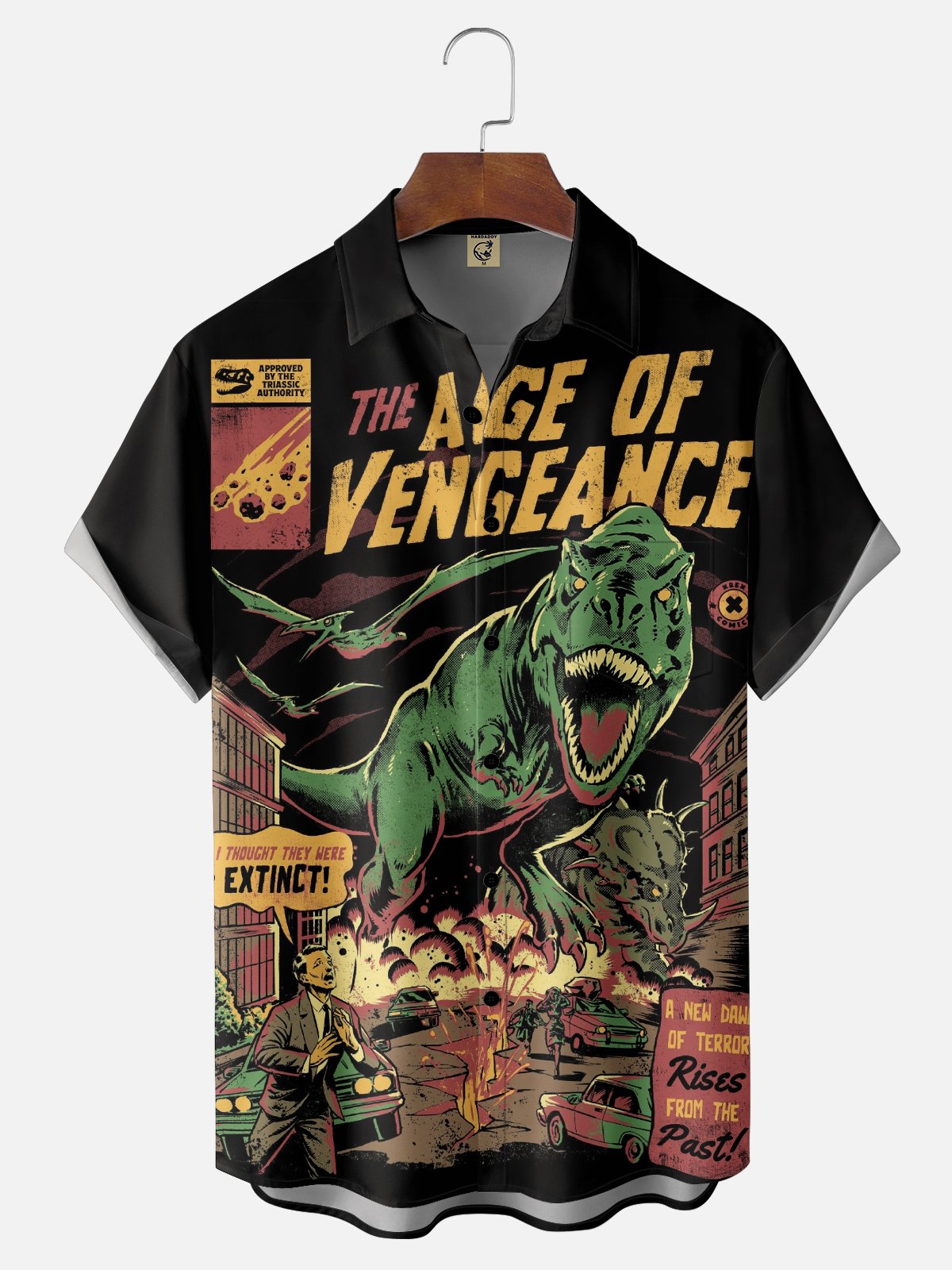 Hardaddy X Eduely Moisture-wicking Vengeance Dinosaur Chest Pocket Holiday Shirt
