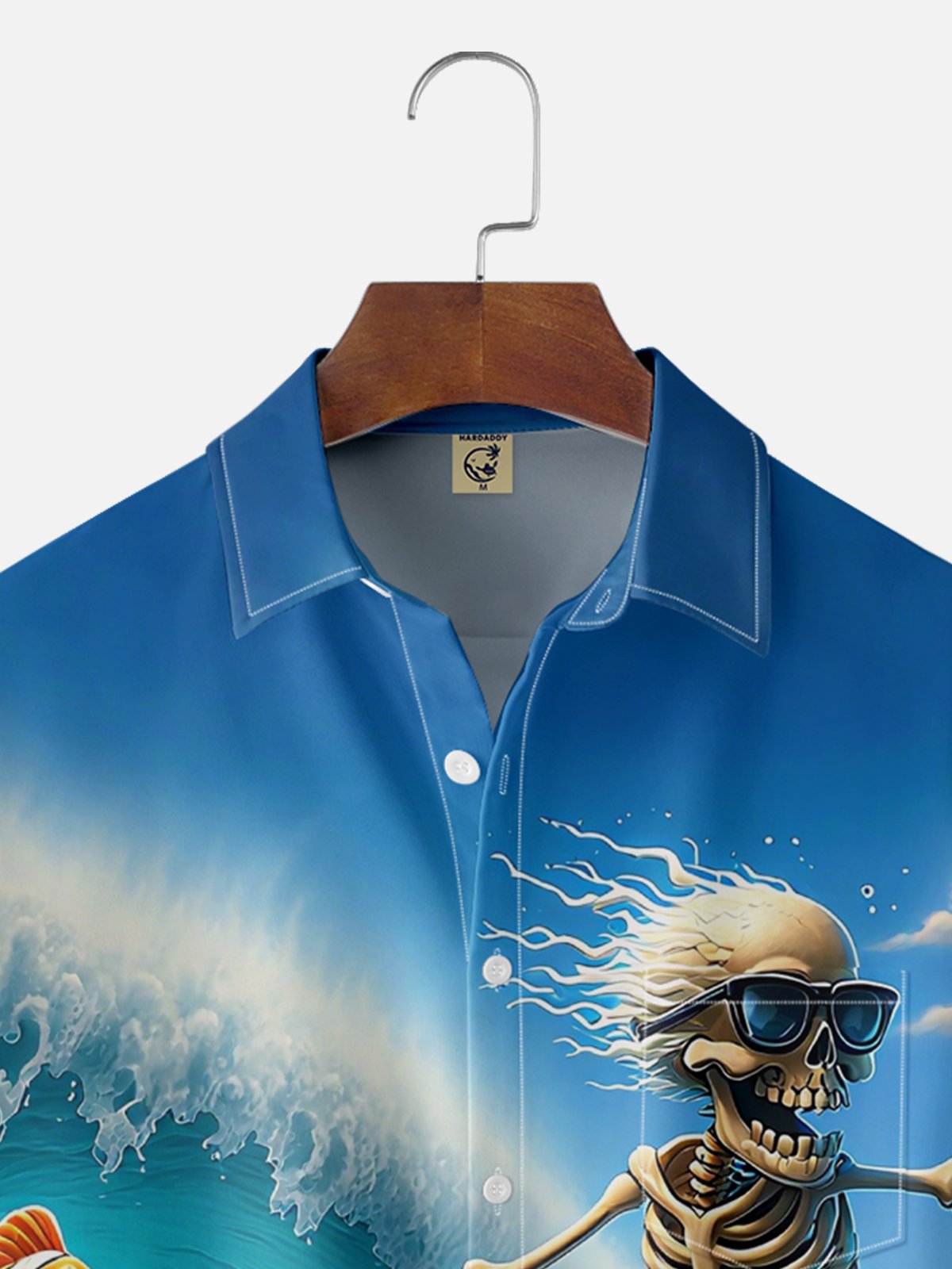 Moisture Wicking Clownfish Surf Skull Chest Pocket Hawaiian Shirt