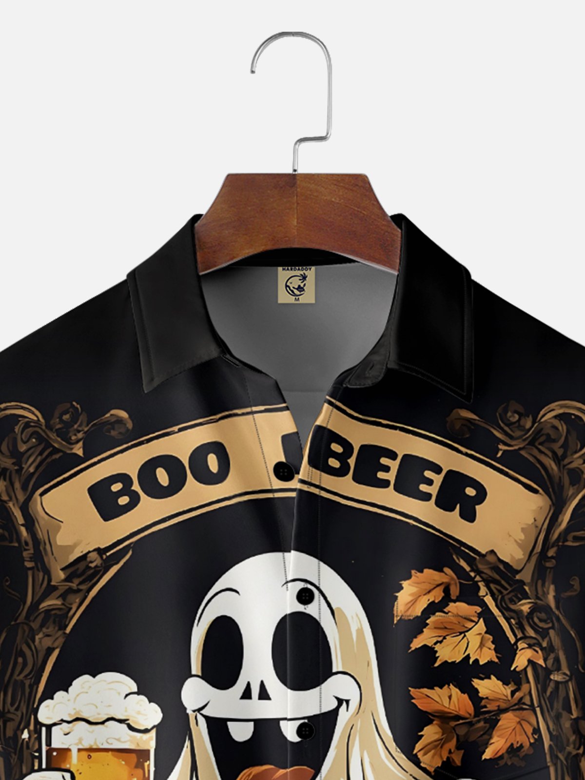 Moisture Wicking Halloween Ghost Beer Chest Pocket Hawaiian Shirt