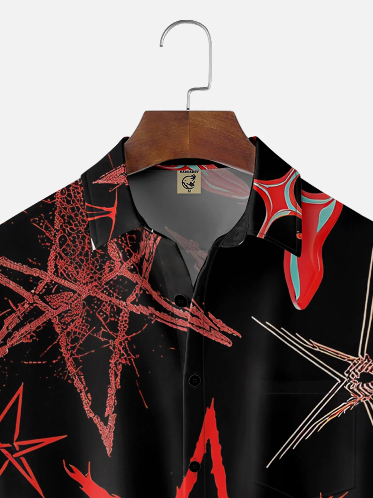 Moisture Wicking Abstract Geometric Star Chest Pocket Hawaiian Shirt