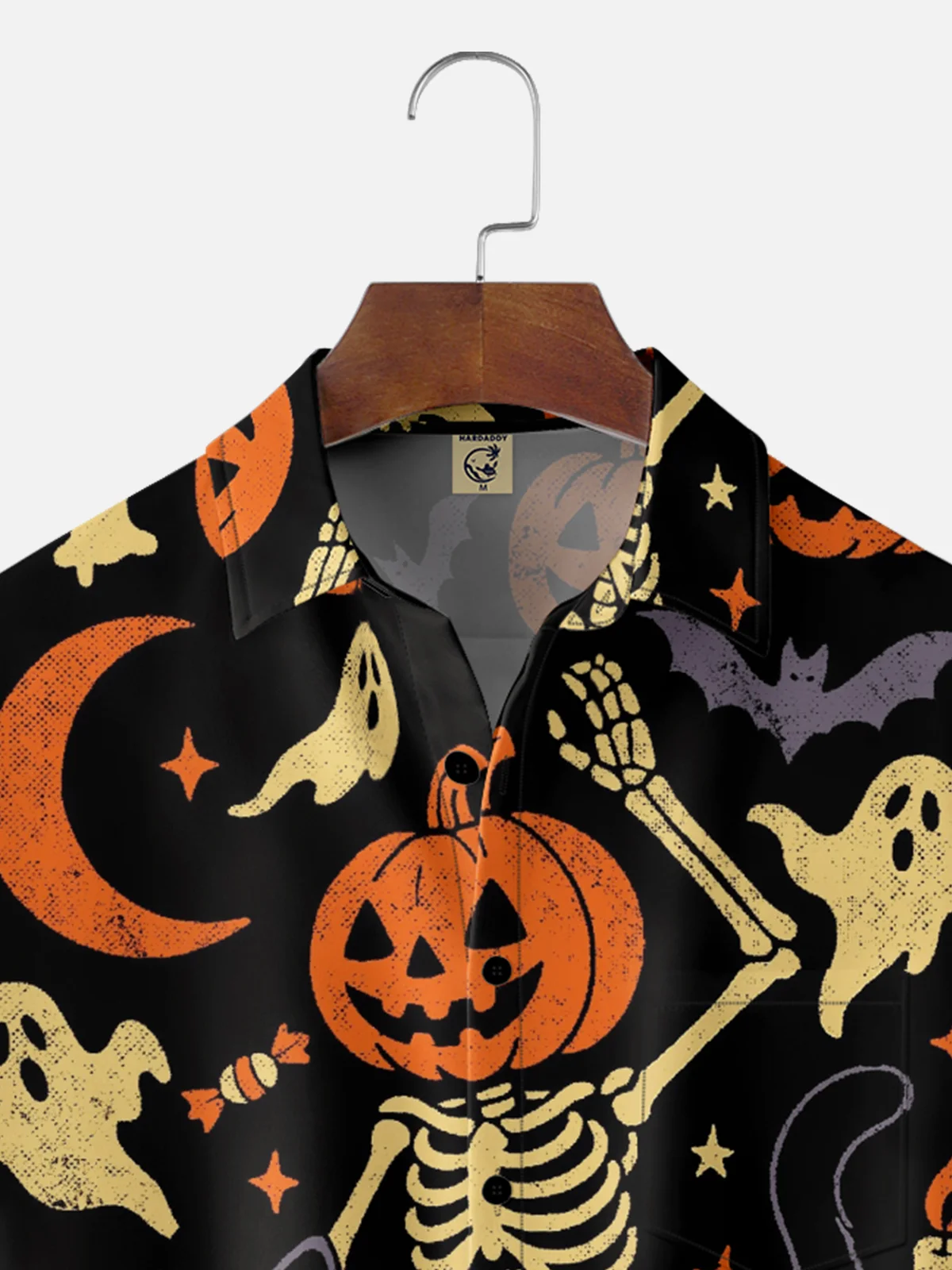 Hardaddy X Eduely Moisture-wicking Halloween Pumpkin Skeleton Ghost Chest Pocket Holiday Shirt
