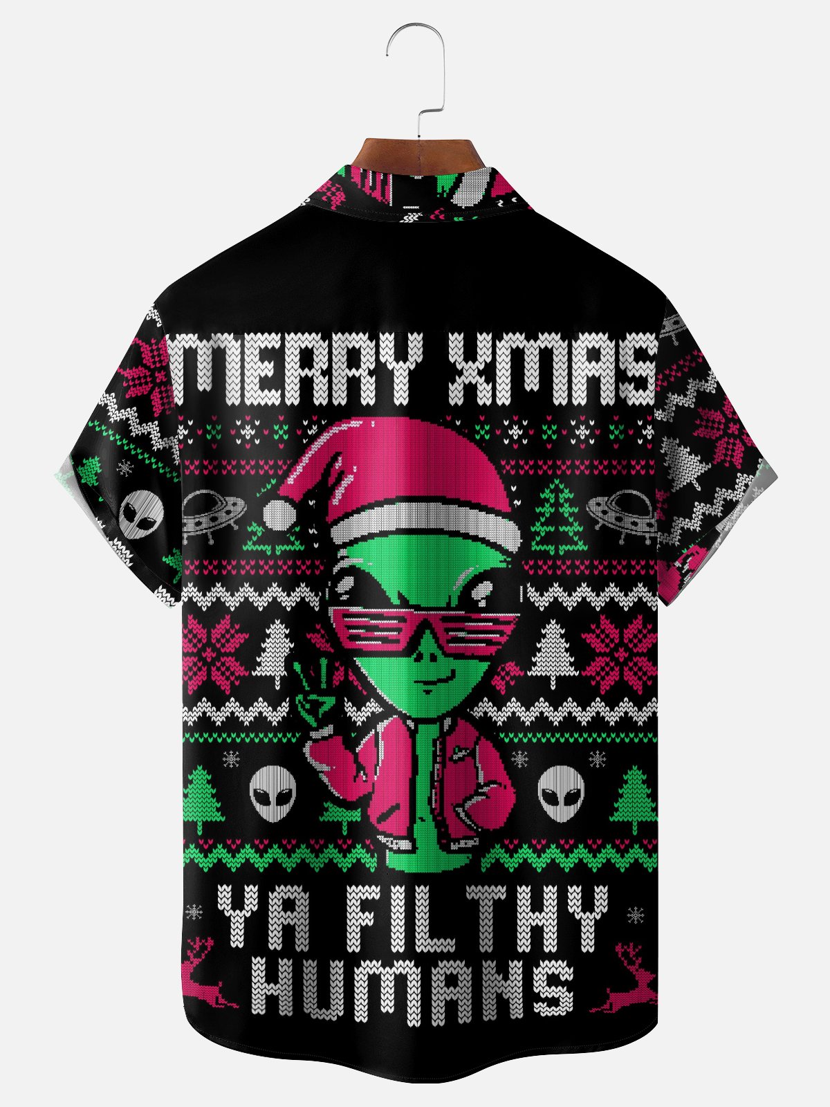 Hardaddy X Eduely Moisture-wicking Christmas Alien Chest Pocket Casual Shirt