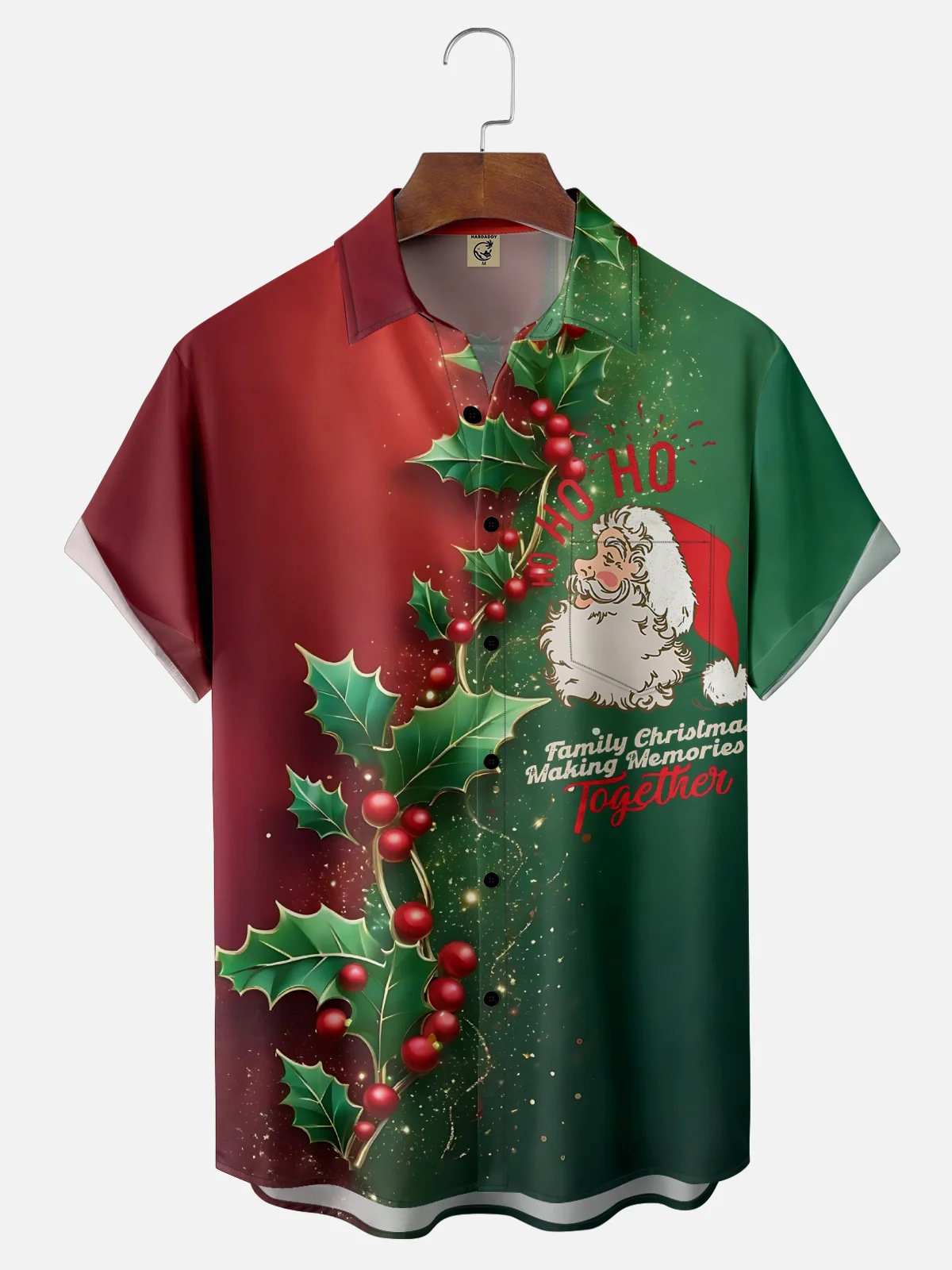 Moisture Wicking Merry Christmas Chest Pocket Hawaiian Shirt