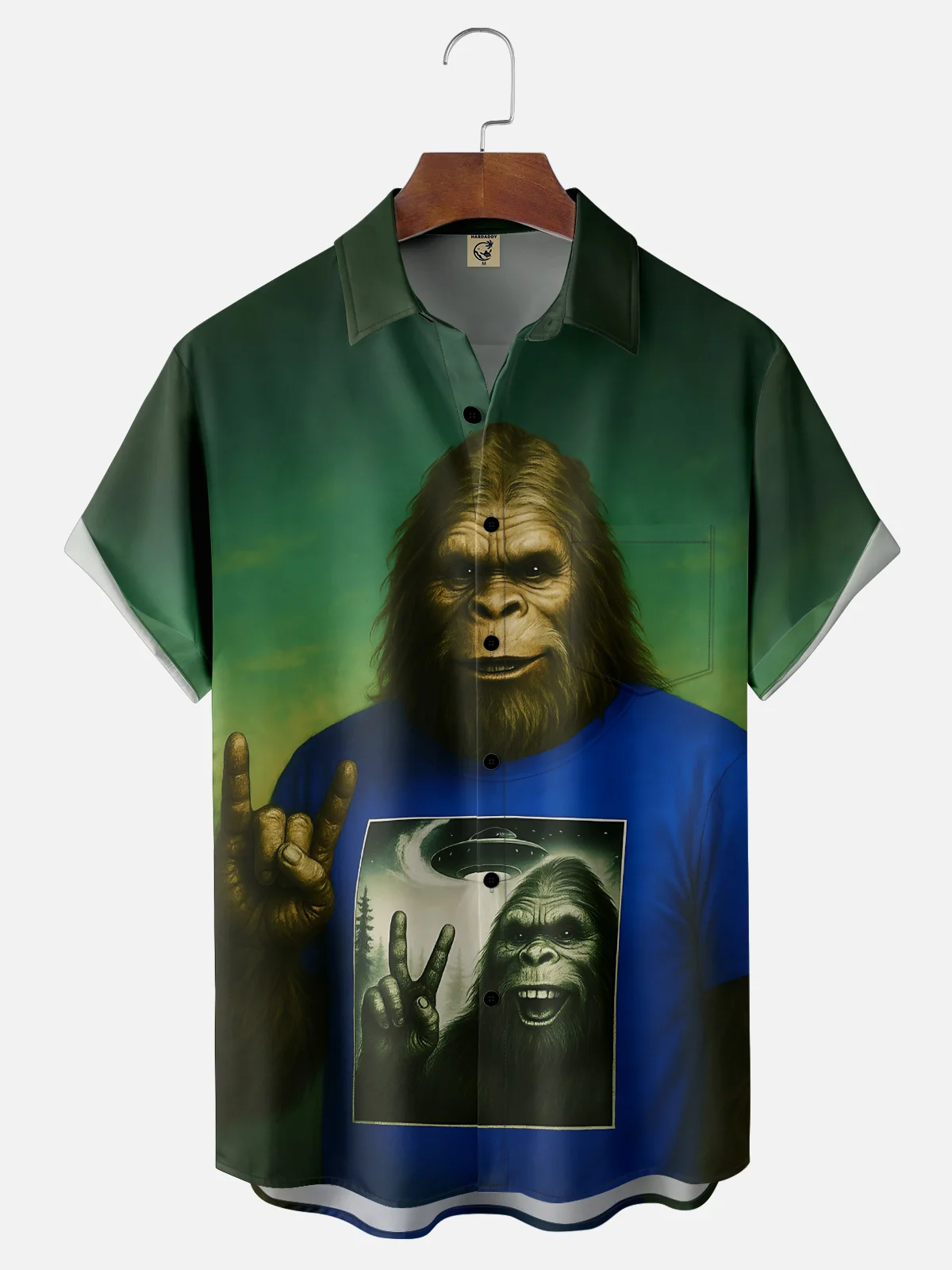 Moisture Wicking Funny Bigfoot Chest Pocket Hawaiian Shirt