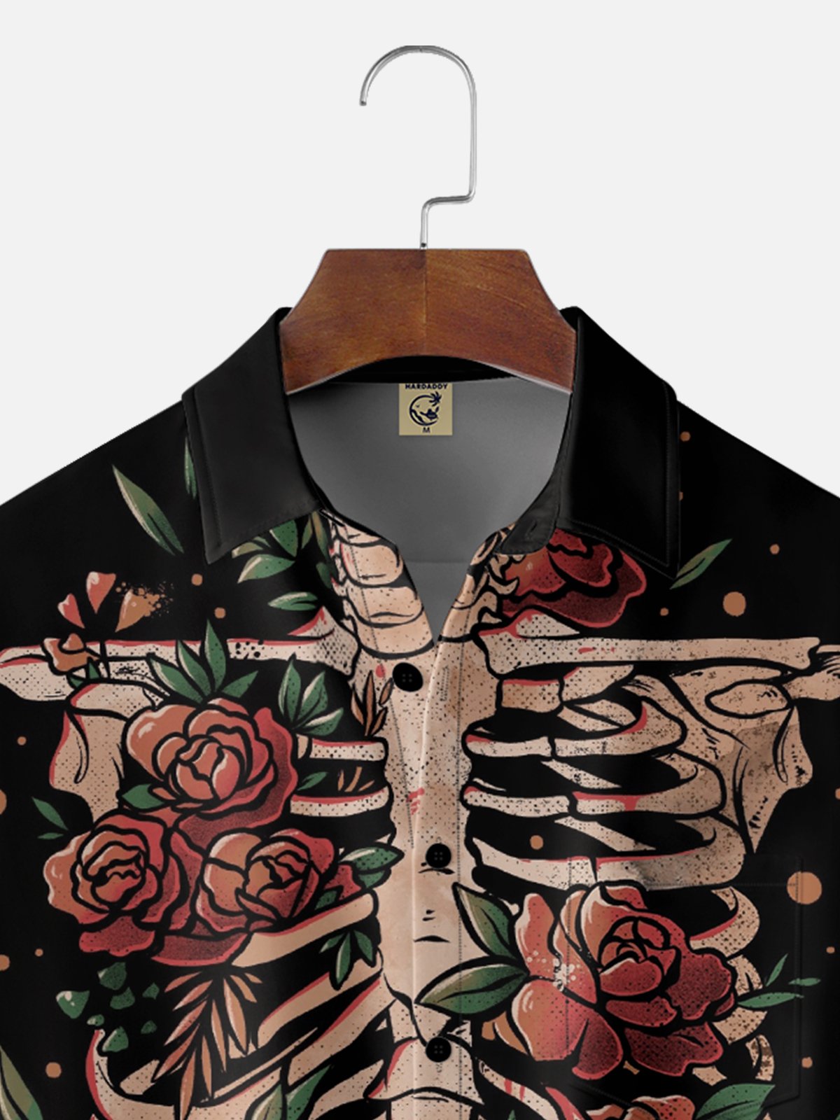 Hardaddy X Eduely Moisture-wicking Halloween Rose Skeleton Chest Pocket Holiday Shirt