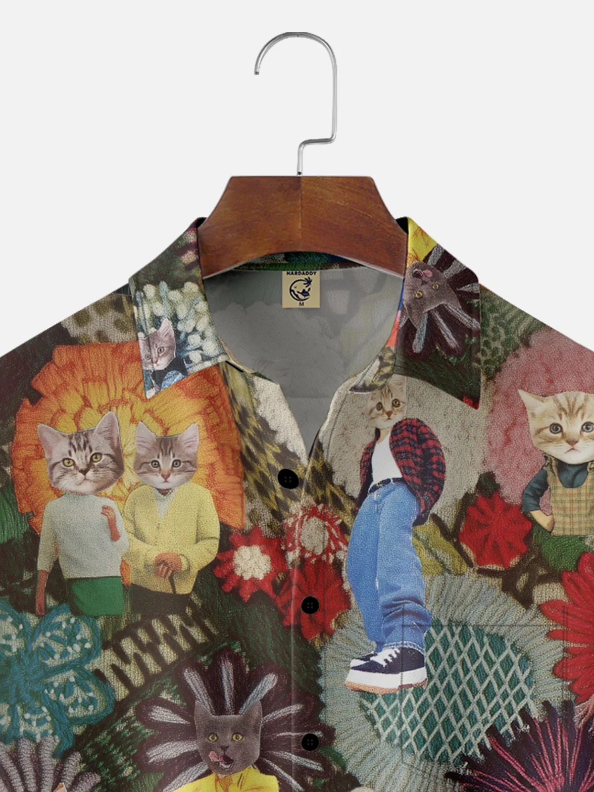 Hardaddy X Lara Rouse Moisture-wicking Cat Floral Chest Pocket Hawalian Shirt