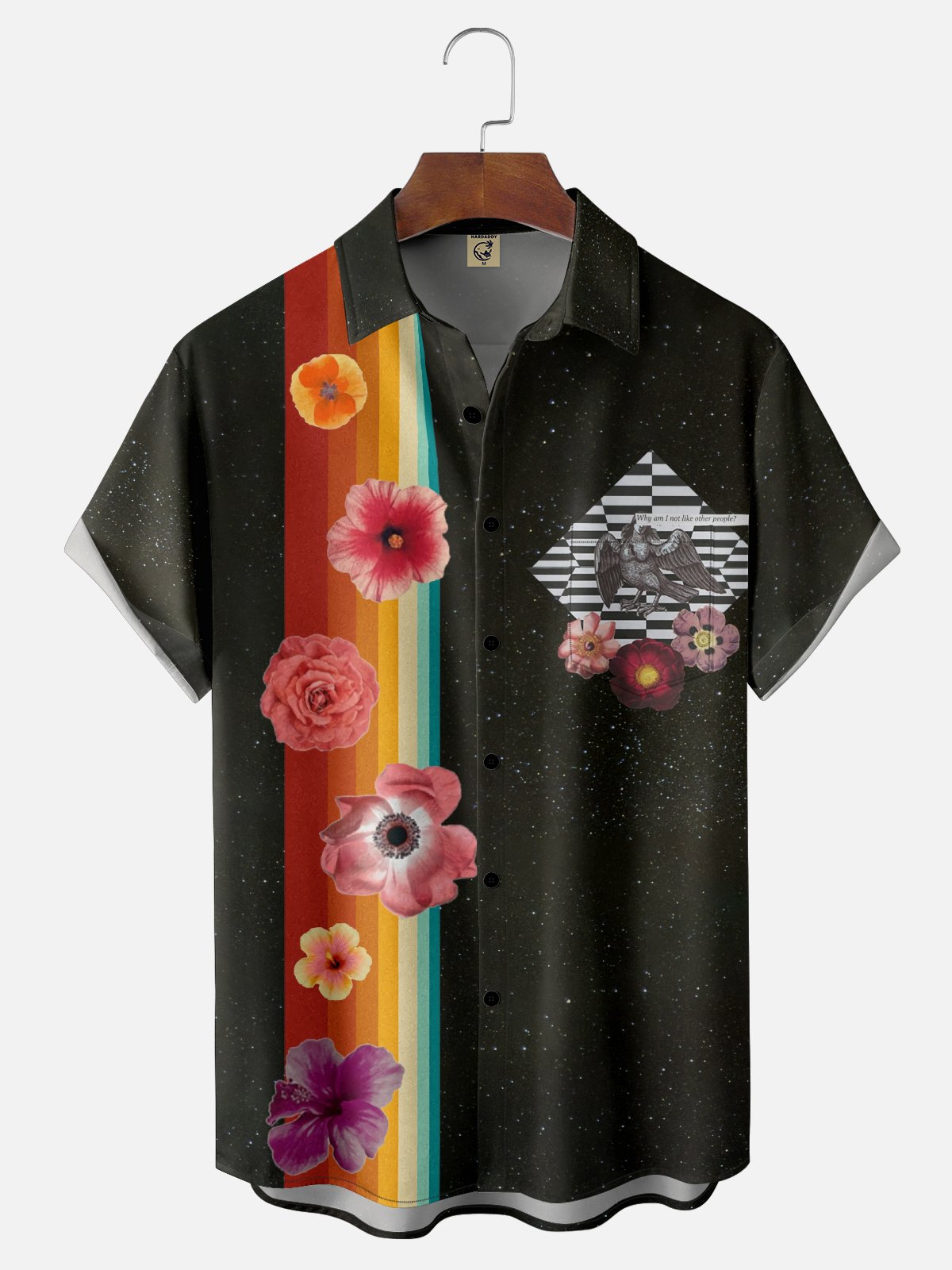 Hardaddy X Lara Rouse Moisture-wicking Floral Stripes Chest Pocket Bowling Shirt