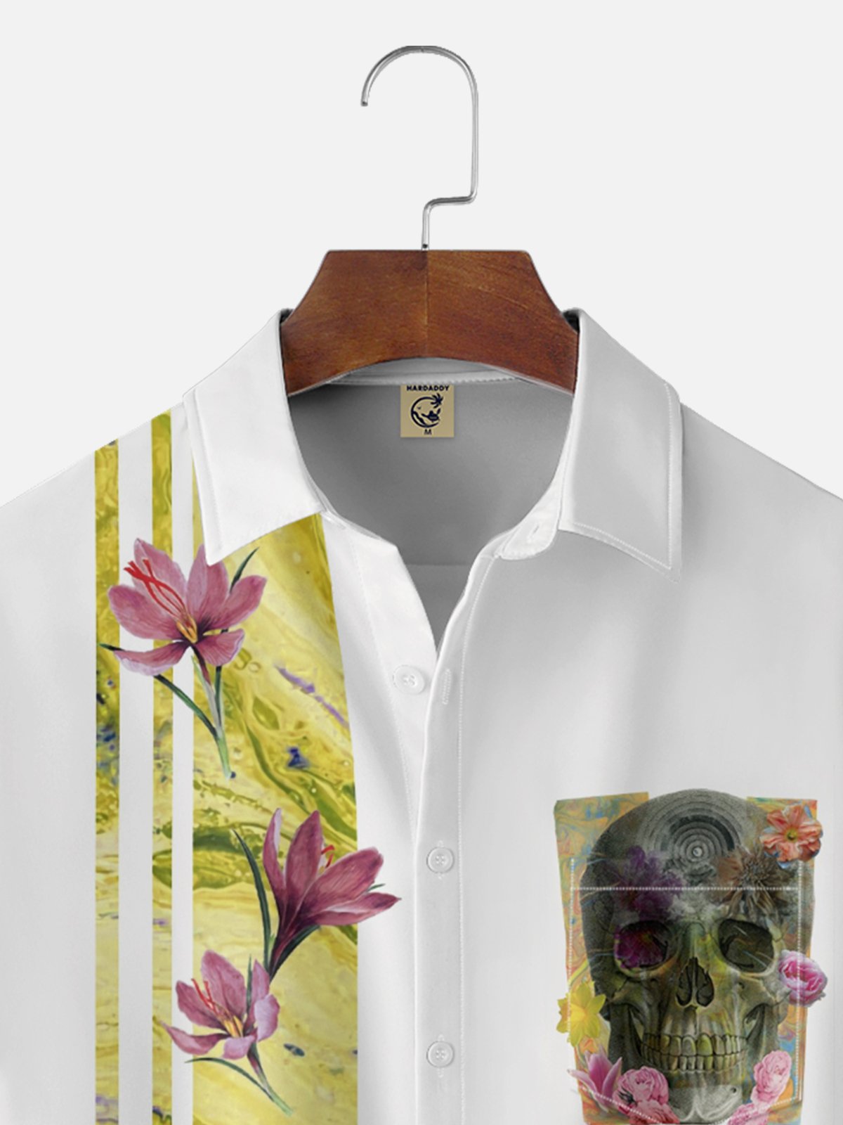 Hardaddy X Lara Rouse Moisture-wicking Skull Floral Chest Pocket Bowling Shirt