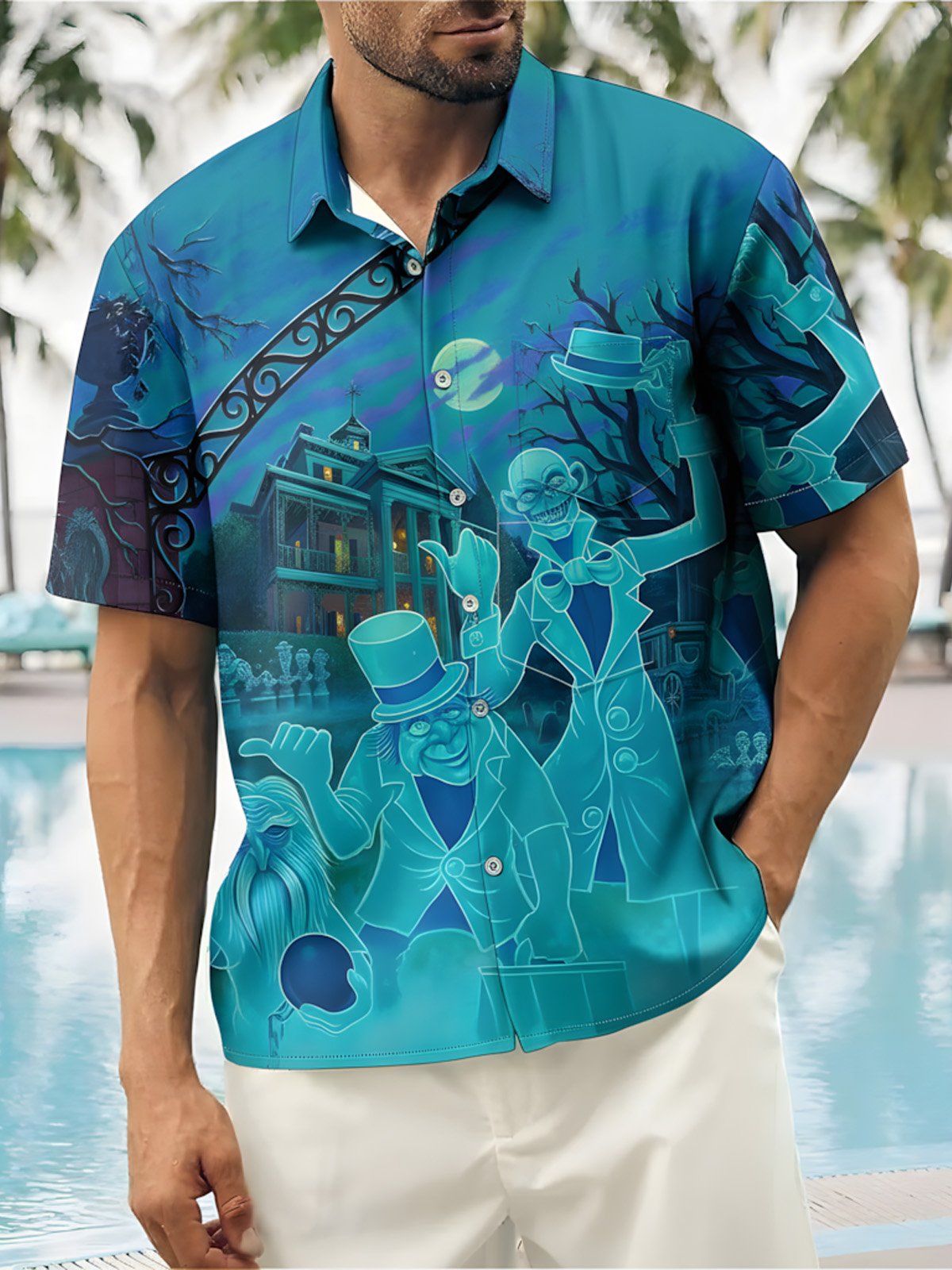 Moisture-wicking Halloween Ghost Chest Pocket Casual Shirt