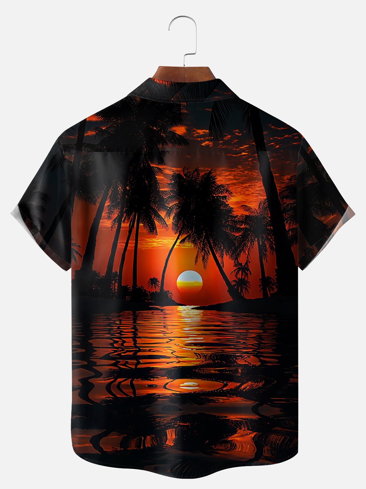 Big Size Moisture-wicking Sunset Beach Coconut Tree Art Chest Pocket Hawaiian Shirt
