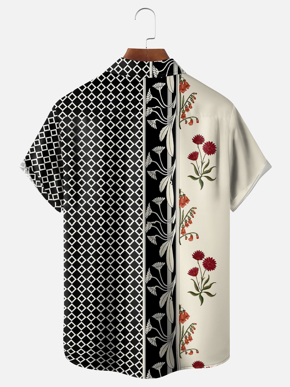 Moisture Wicking Striped Floral Chest Pocket Bowling Shirt