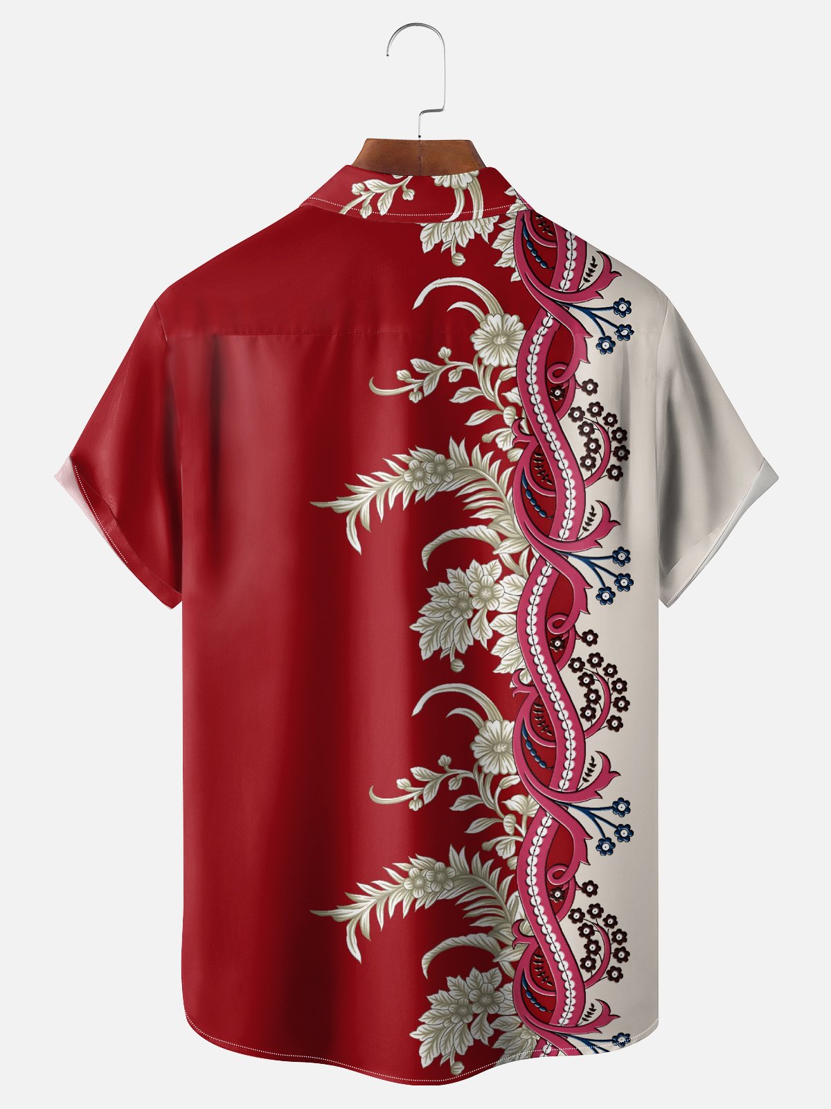 Moisture Wicking Striped Floral Chest Pocket Bowling Shirt