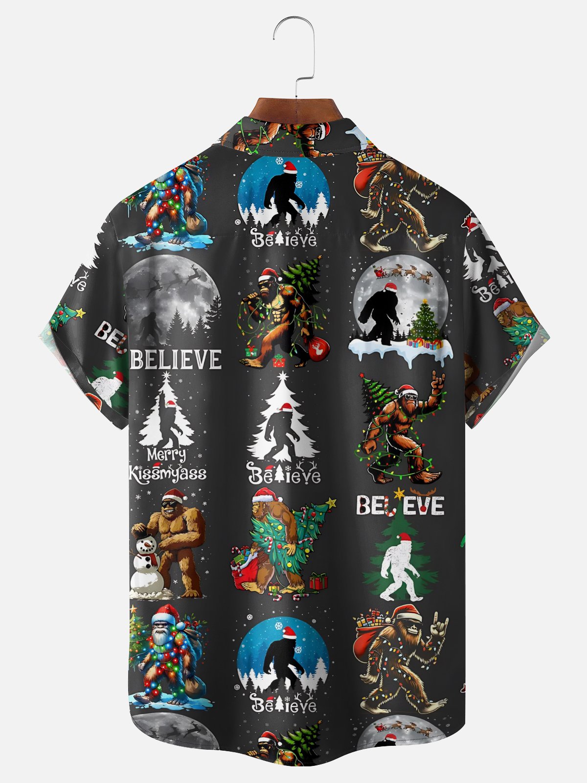 Moisture Wicking Christmas Bigfoot Chest Pocket Hawaiian Shirt