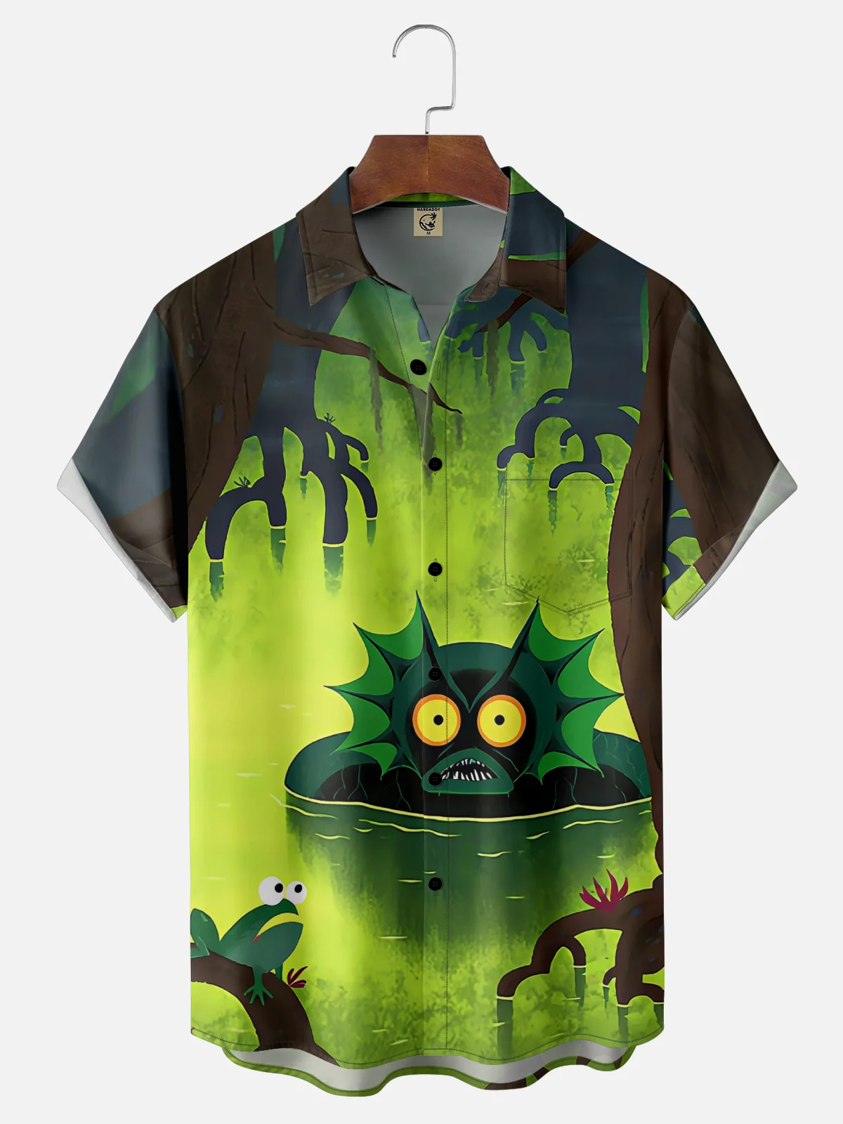 Moisture Wicking Scooby-Doo Swamp Monster Chest Pocket Hawaiian Shirt