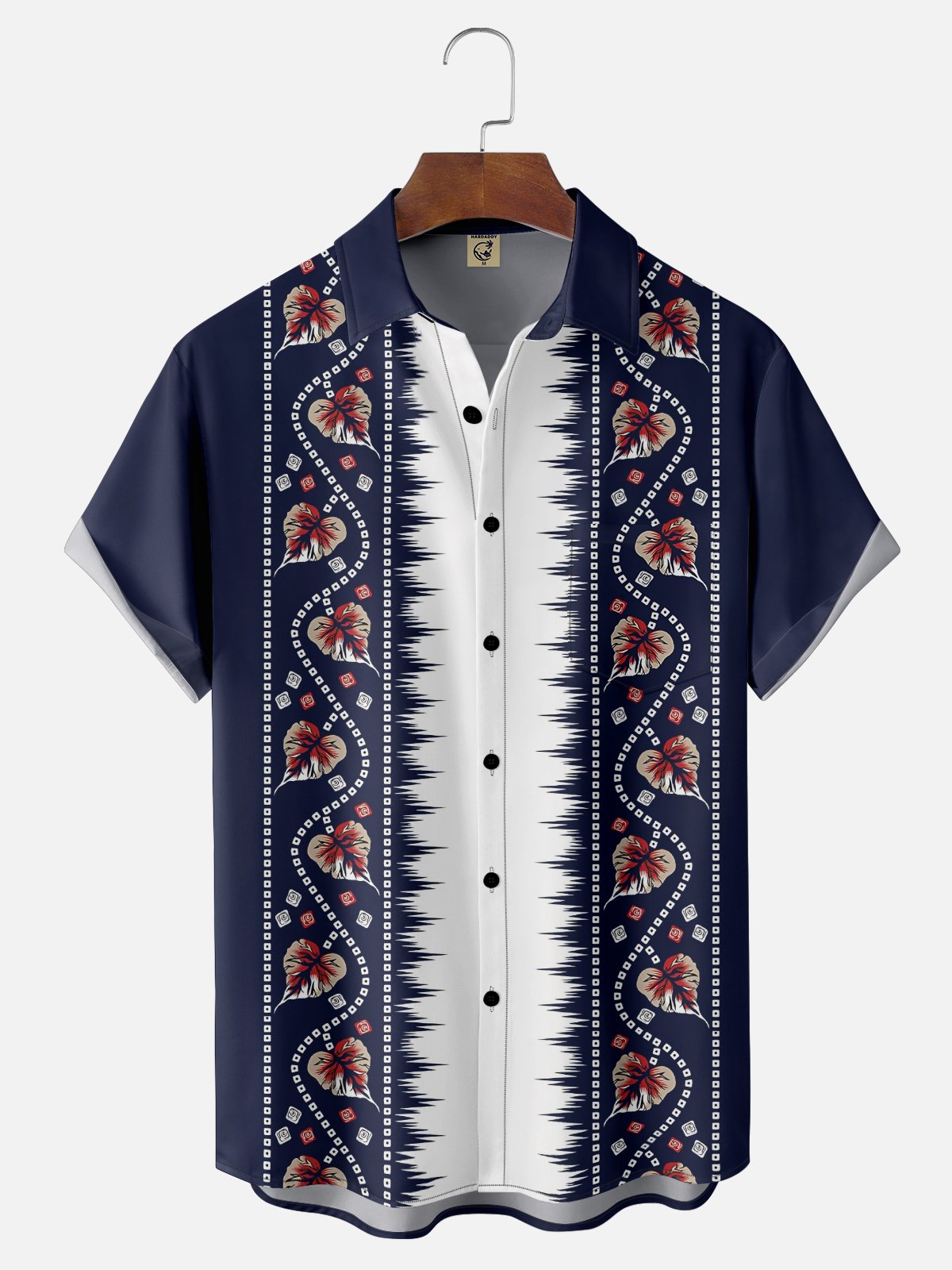 Moisture Wicking Striped Floral and Floral Chest Pocket Bowling Shirt
