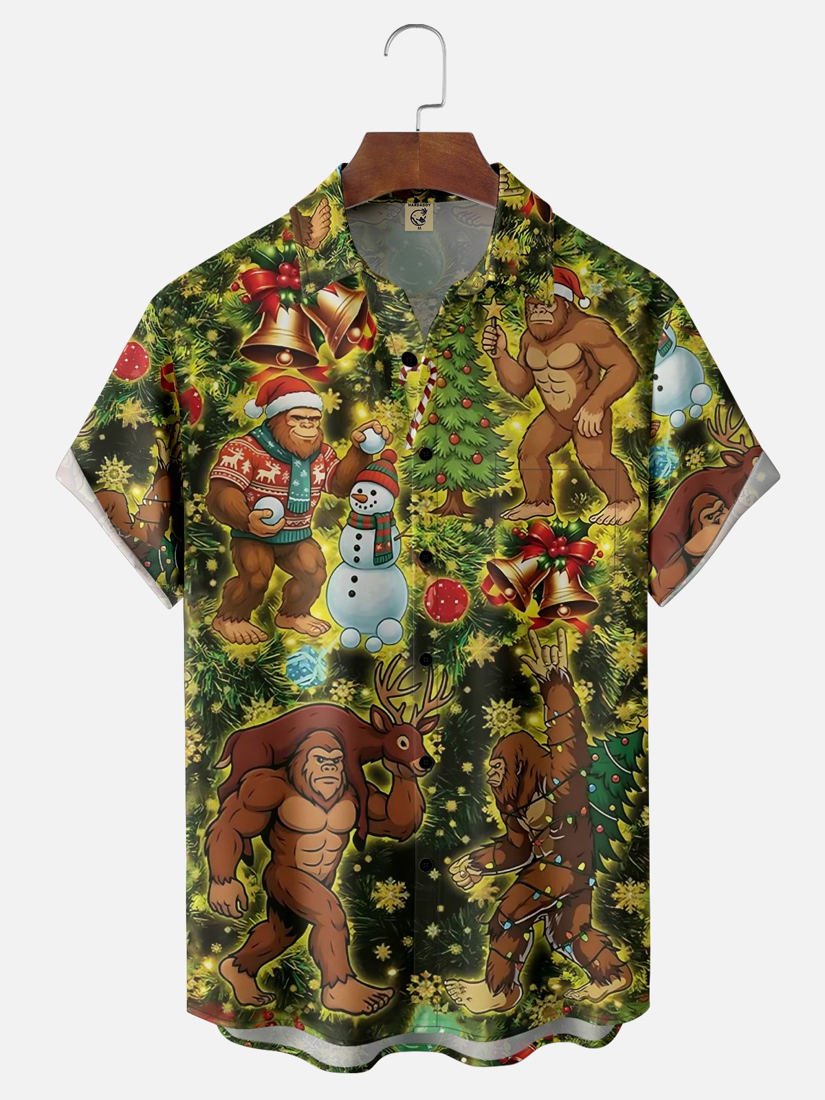 Moisture Wicking Christmas Bigfoot Chest Pocket Hawaiian Shirt