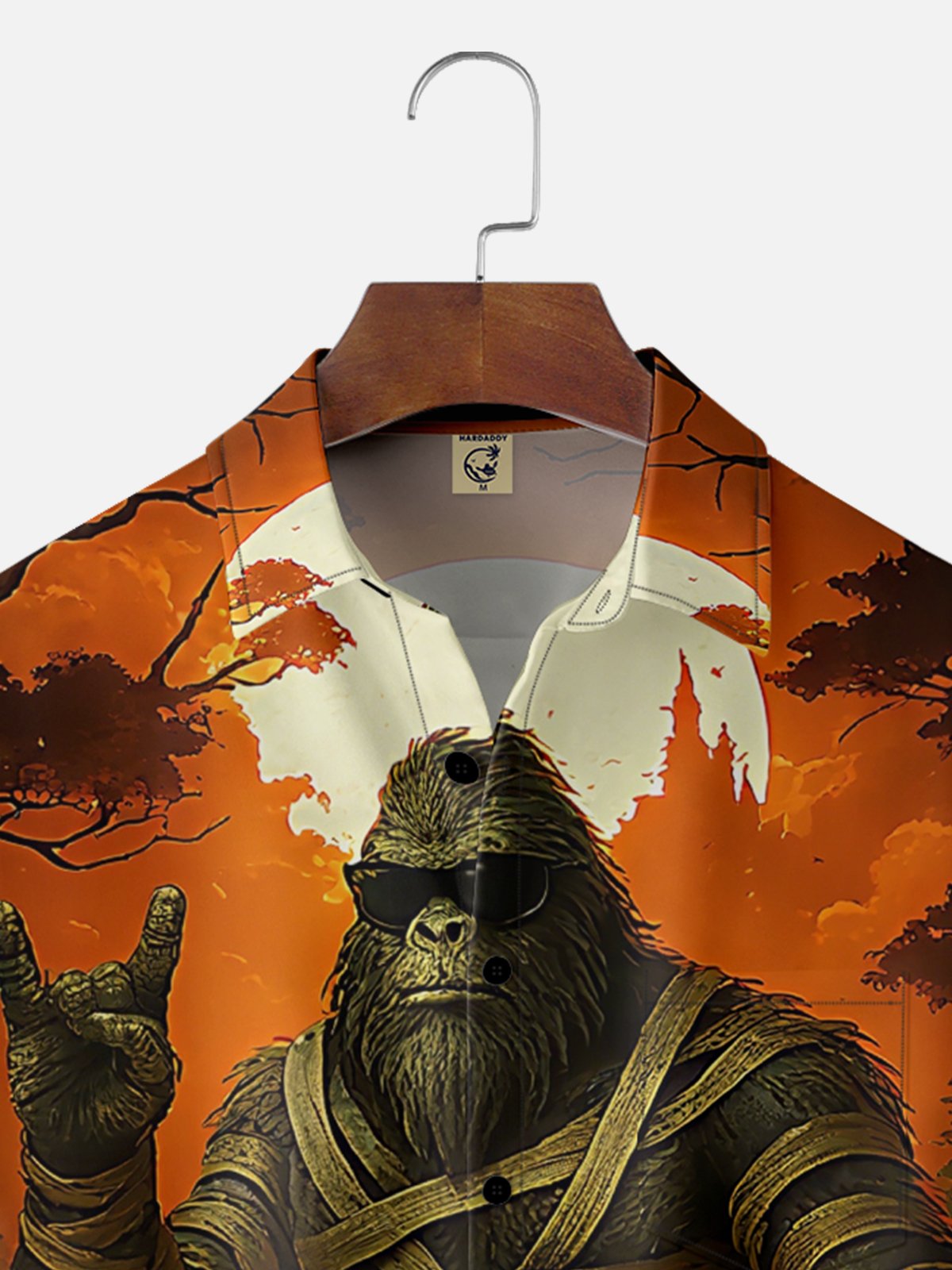 Moisture Wicking Halloween Pumpkin Bigfoot Chest Pocket Hawaiian Shirt