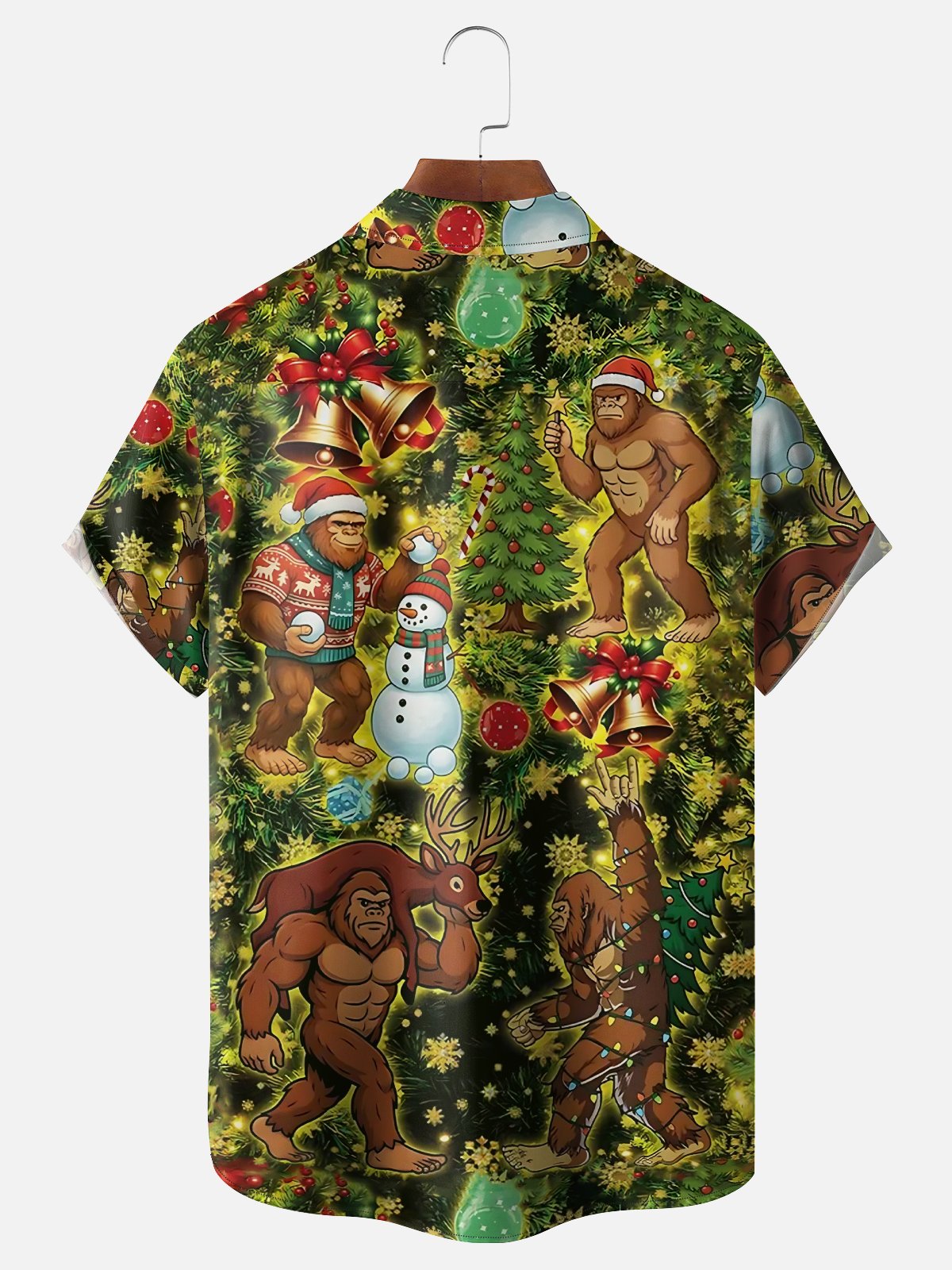 Moisture Wicking Christmas Bigfoot Chest Pocket Hawaiian Shirt