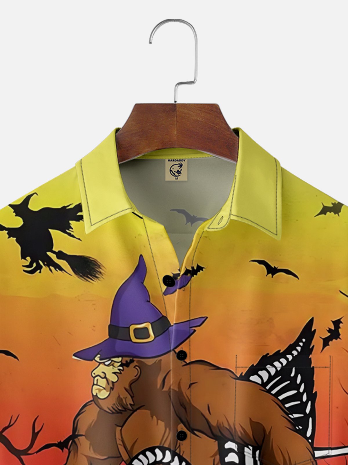 Moisture Wicking Halloween Bigfoot Flamingo Chest Pocket Hawaiian Shirt