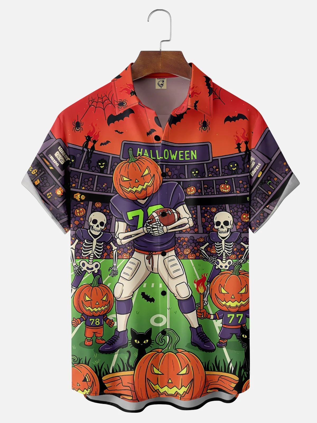 Moisture Wicking Halloween Football Game Chest Pocket Hawaiian Shirt