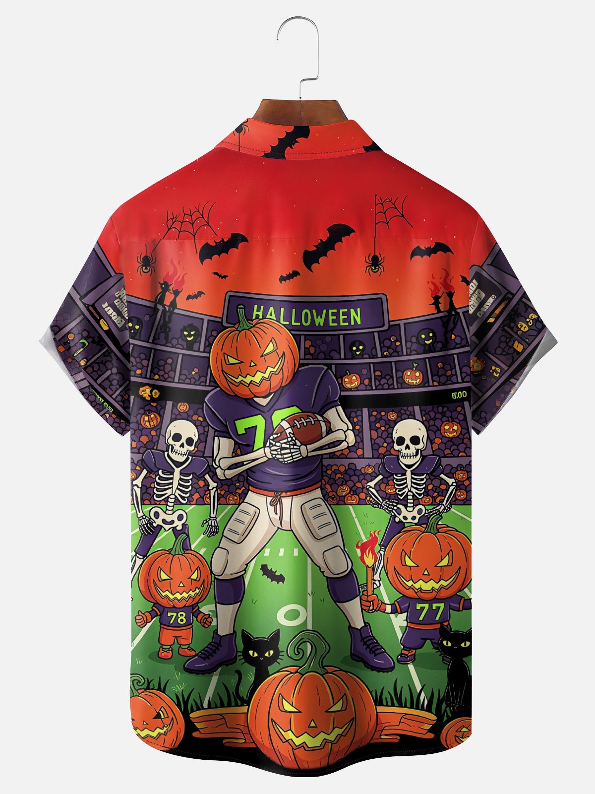 Moisture Wicking Halloween Football Game Chest Pocket Hawaiian Shirt