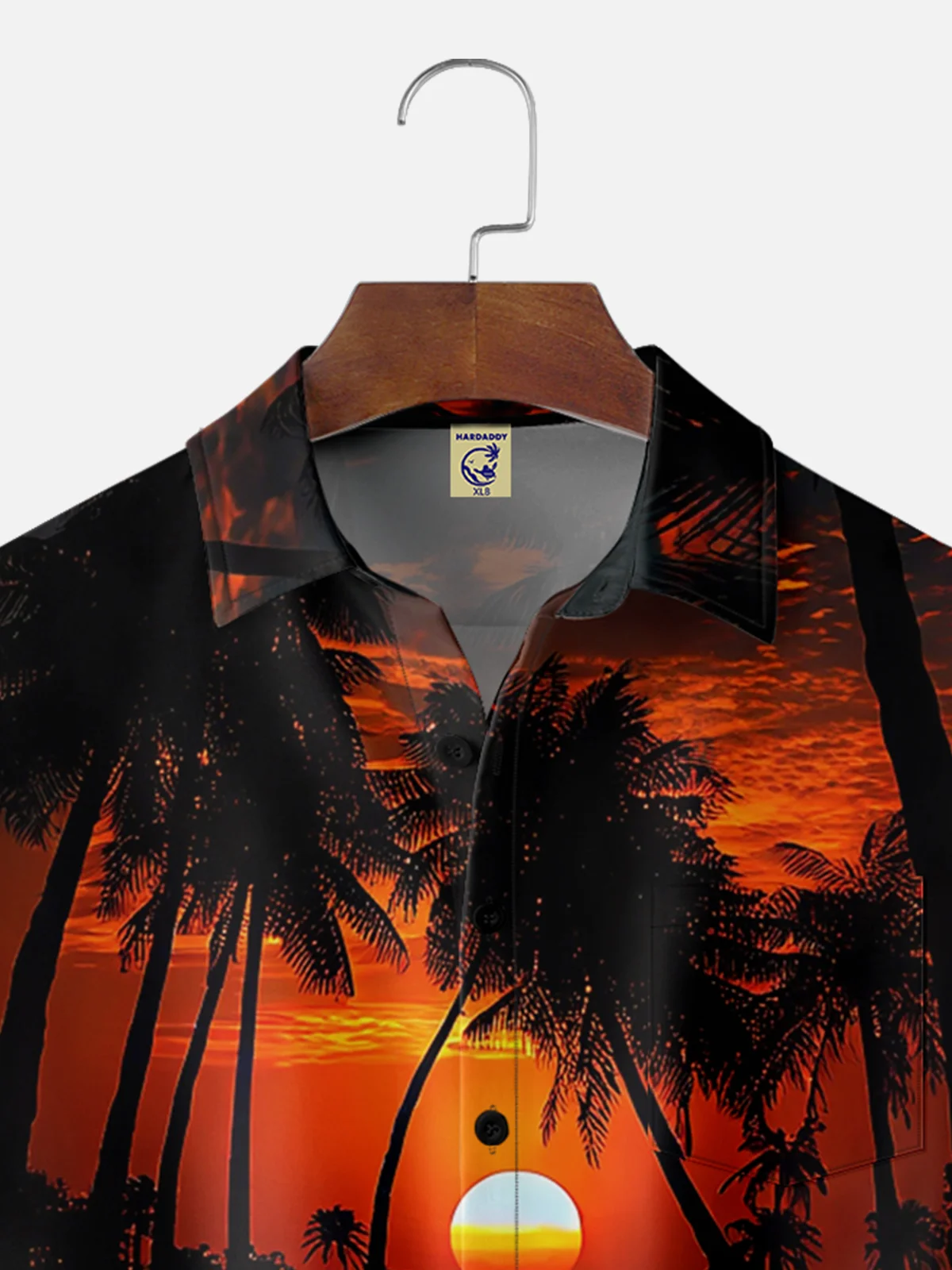 Big Size Moisture-wicking Sunset Beach Coconut Tree Art Chest Pocket Hawaiian Shirt