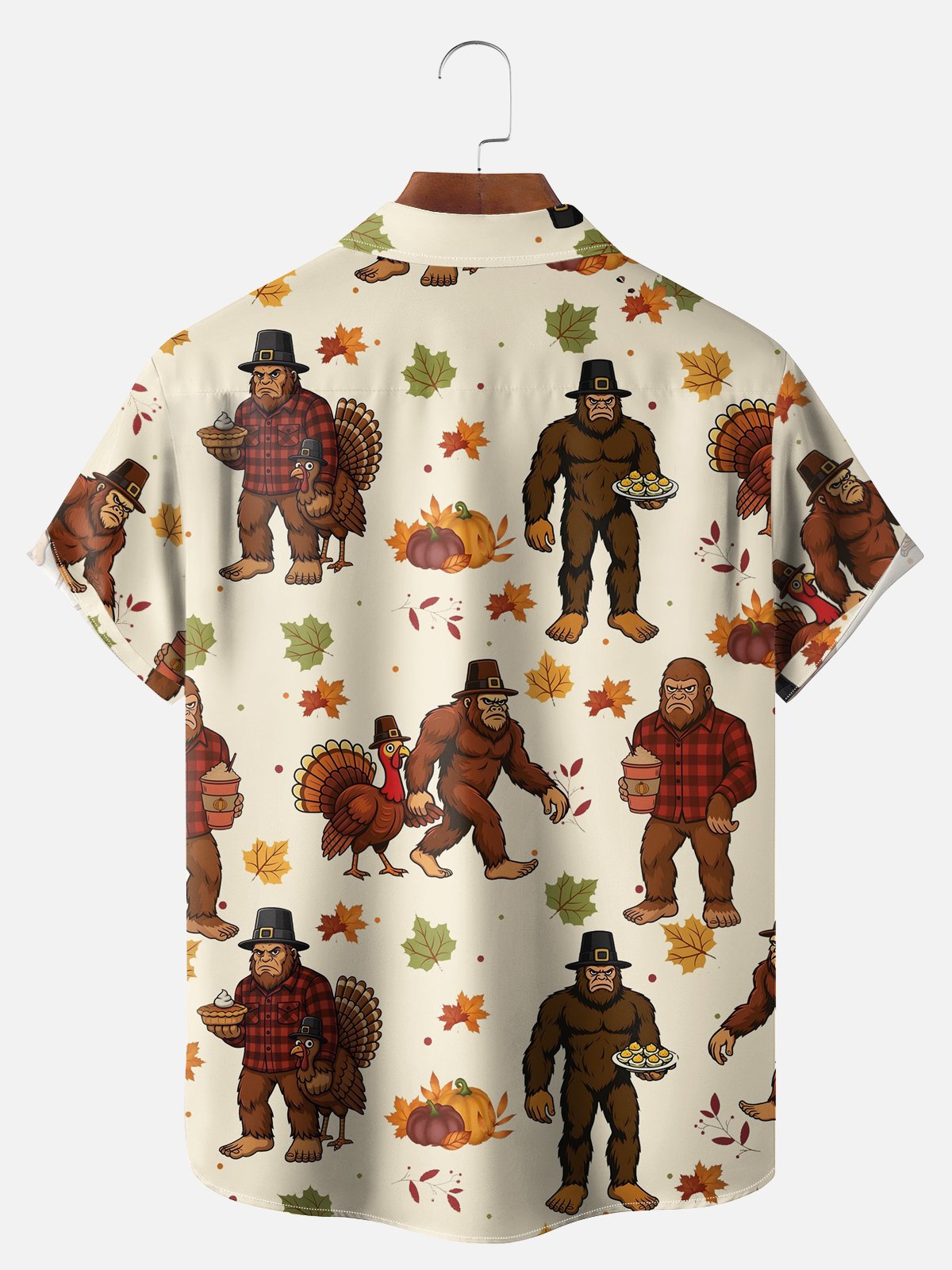 Big Size Moisture-wicking Thanksgiving Turkey Bigfoot Chest Pocket Casual Shirt