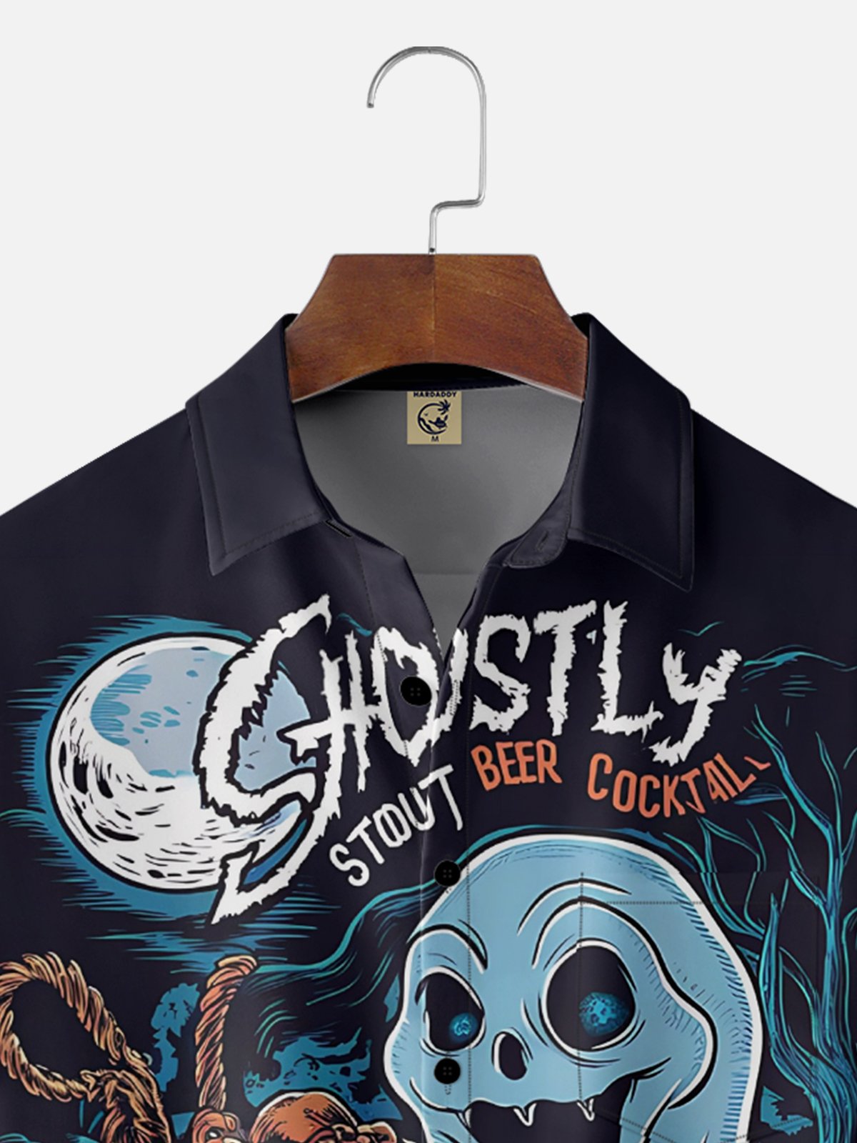 Moisture Wicking Halloween Ghost Beer Chest Pocket Hawaiian Shirt