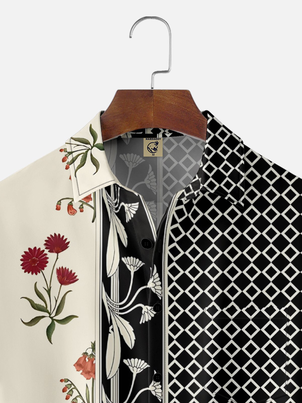 Moisture Wicking Striped Floral Chest Pocket Bowling Shirt
