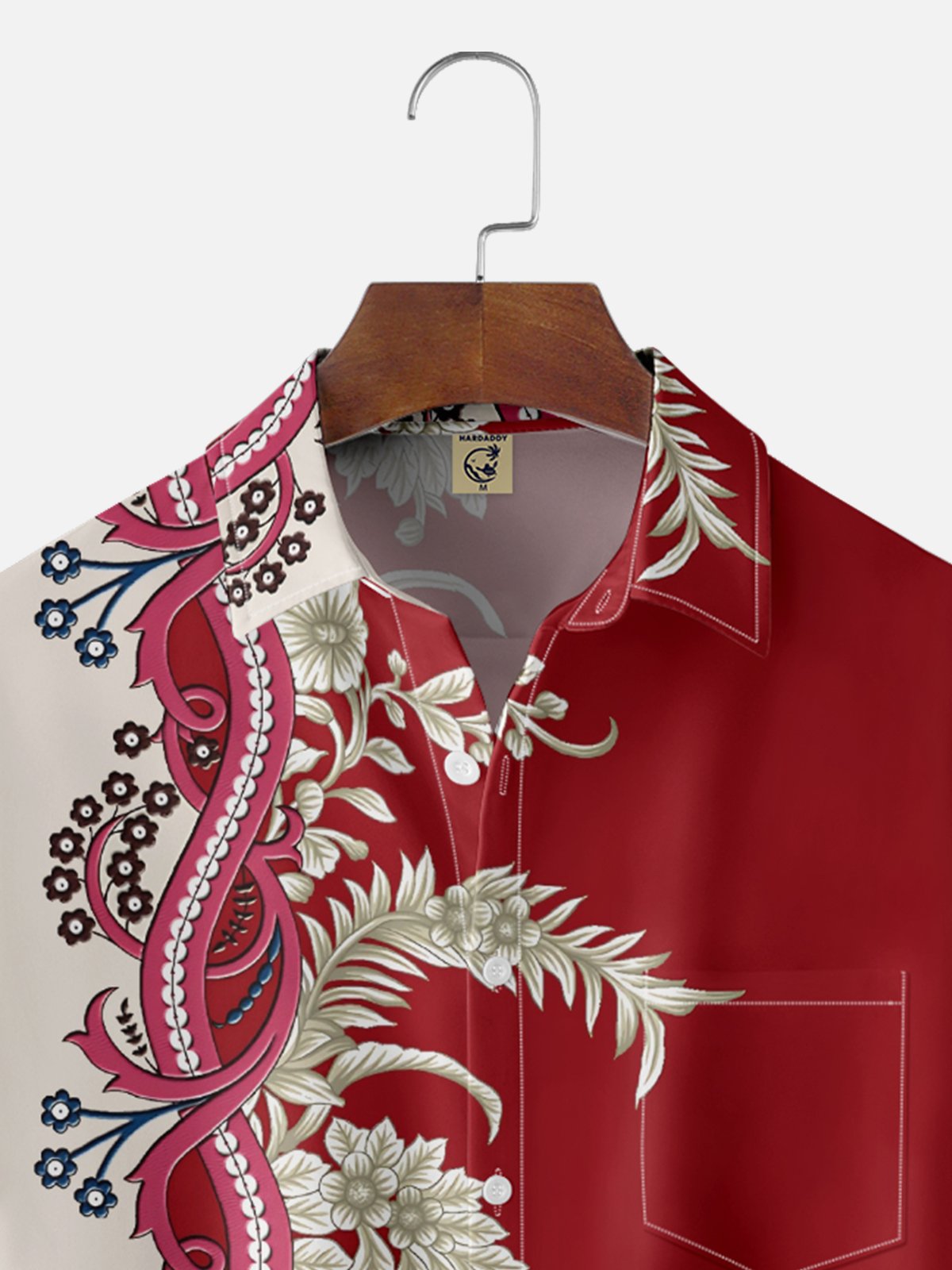 Moisture Wicking Striped Floral Chest Pocket Bowling Shirt