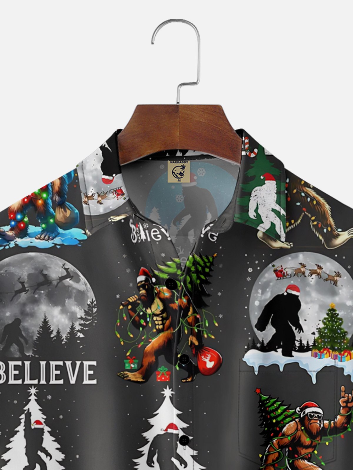 Moisture Wicking Christmas Bigfoot Chest Pocket Hawaiian Shirt