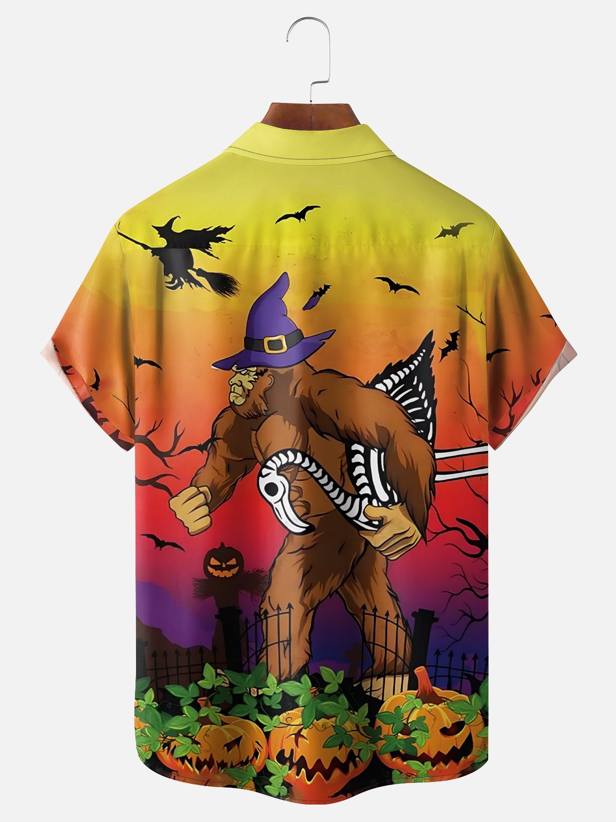 Moisture Wicking Halloween Bigfoot Flamingo Chest Pocket Hawaiian Shirt