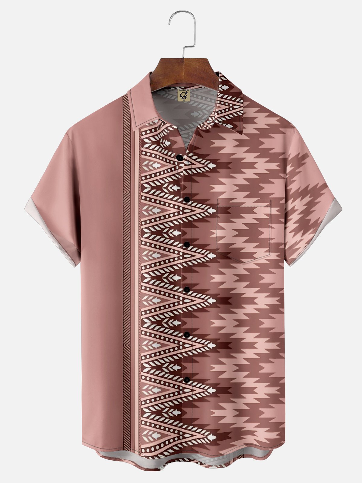 Moisture Wicking Abstract Geometric Stripe Chest Pocket Bowling Shirt