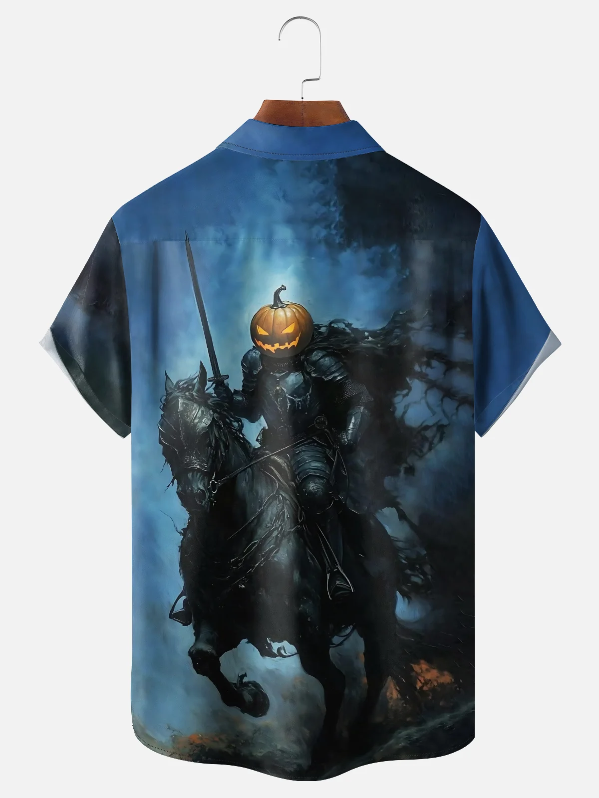 Moisture-wicking Halloween Headless Horseman Pumpkin Chest Pocket Casual Shirt